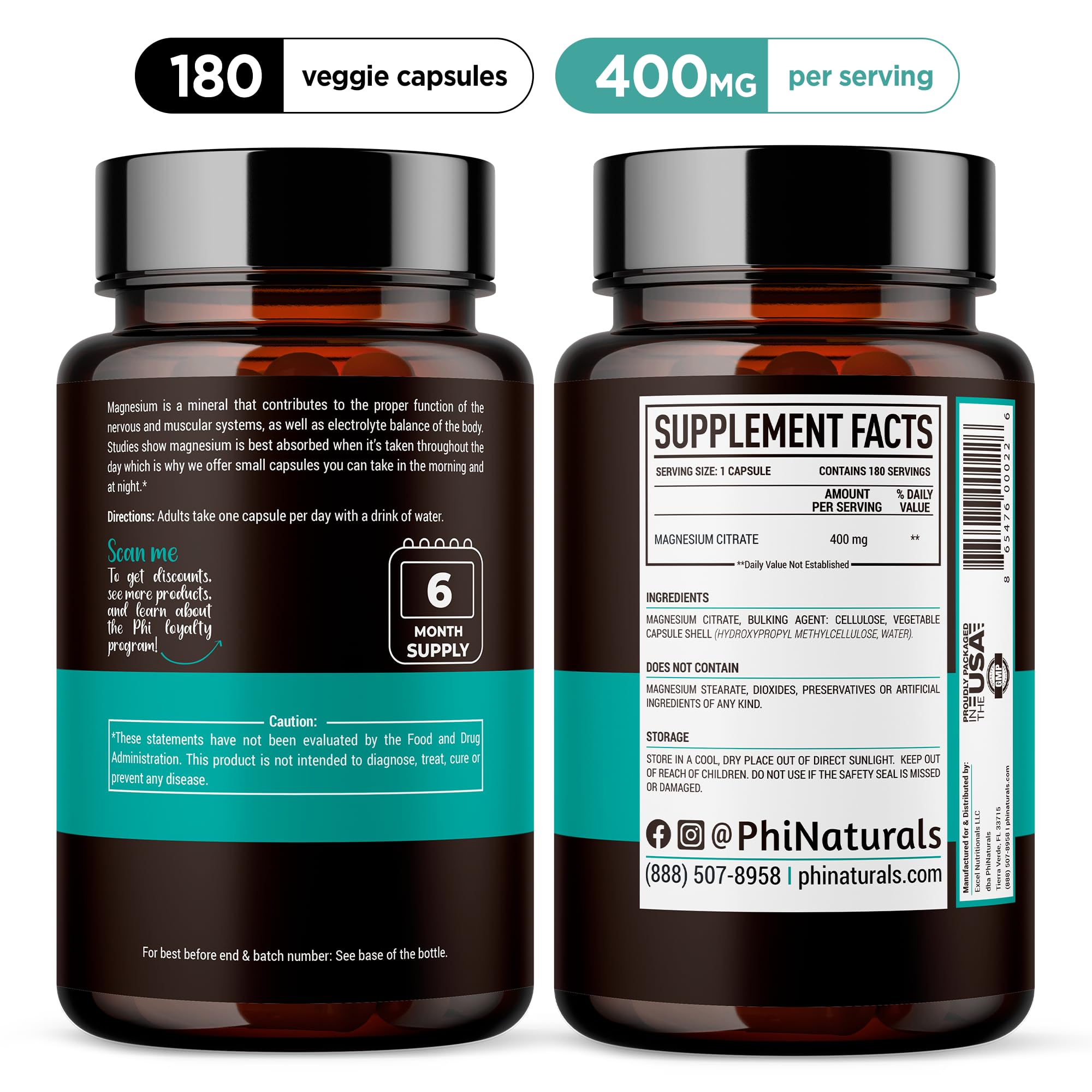 Foto 3 pulgar | Suplementos Phinaturals Citrato De Magnesio En Polvo 400 Mg X180 - Venta Internacional.