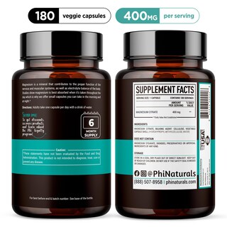 Foto 2 | Suplementos Phinaturals Citrato De Magnesio En Polvo 400 Mg X180 - Venta Internacional.