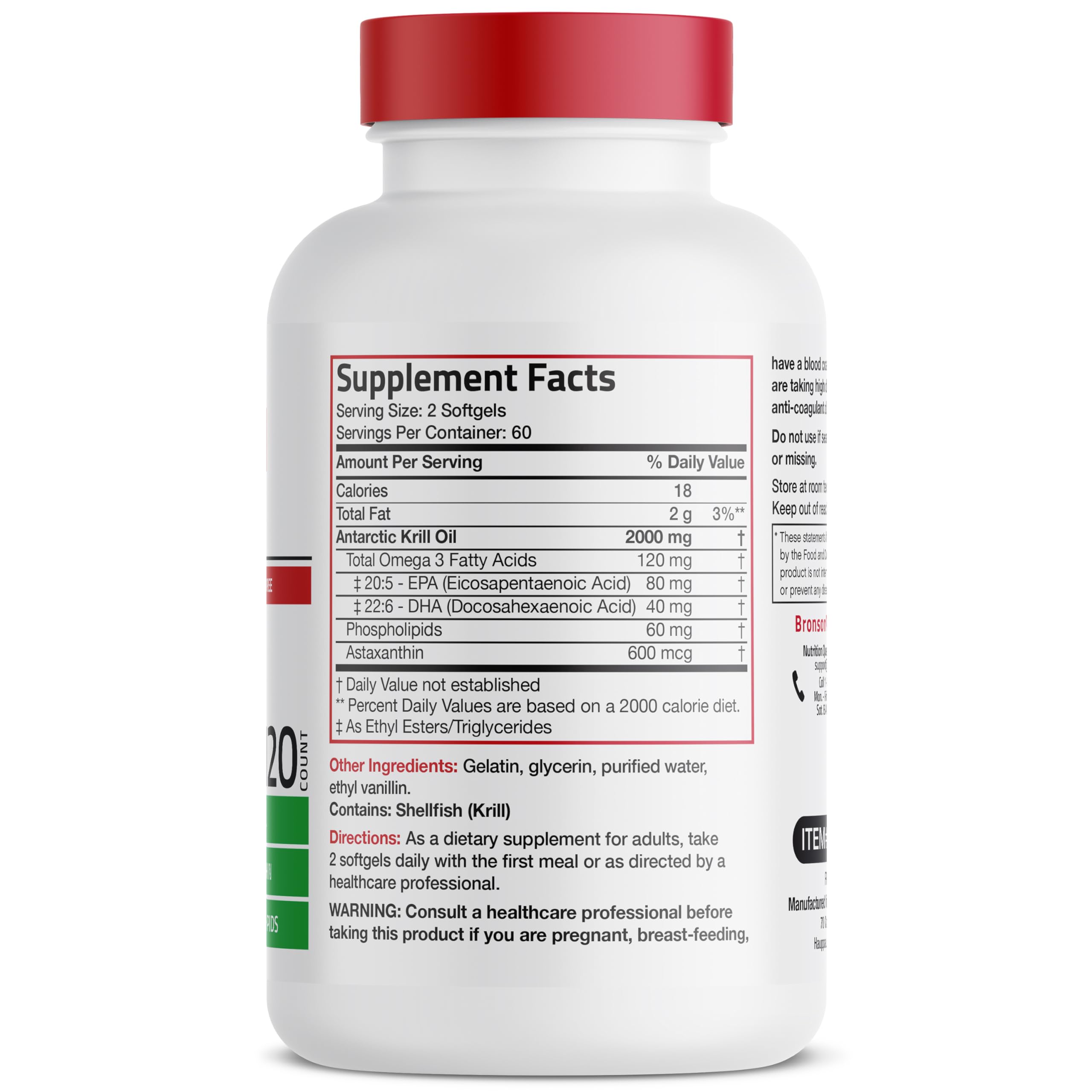 Foto 2 | Suplemento De Aceite De Krill Antártico Bronson 2000 Mg 120 Cápsulas Blandas - Venta Internacional.