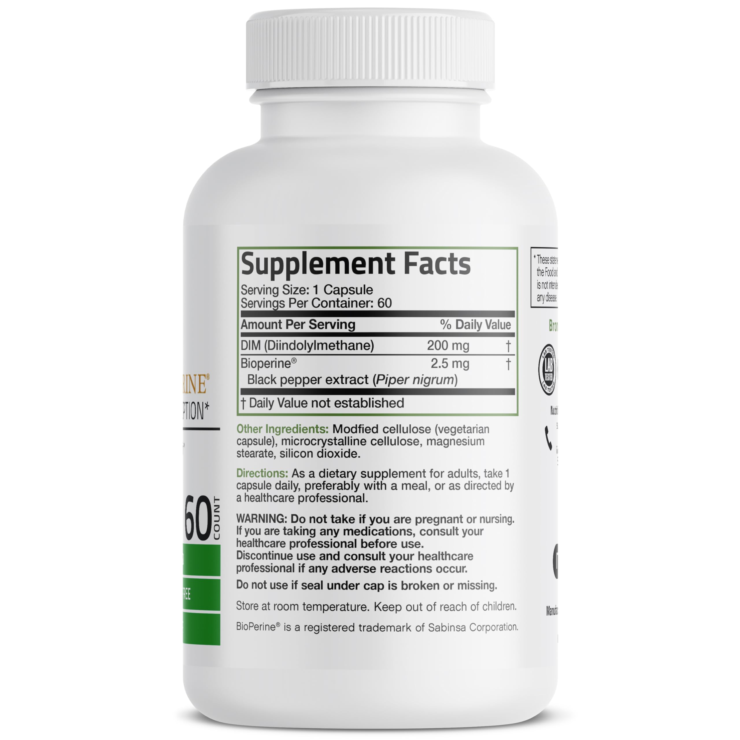 Foto 3 pulgar | Suplemento Bronson Dim De 200 Mg De Diindolimetano Con Bioperine 60 Cápsulas - Venta Internacional.