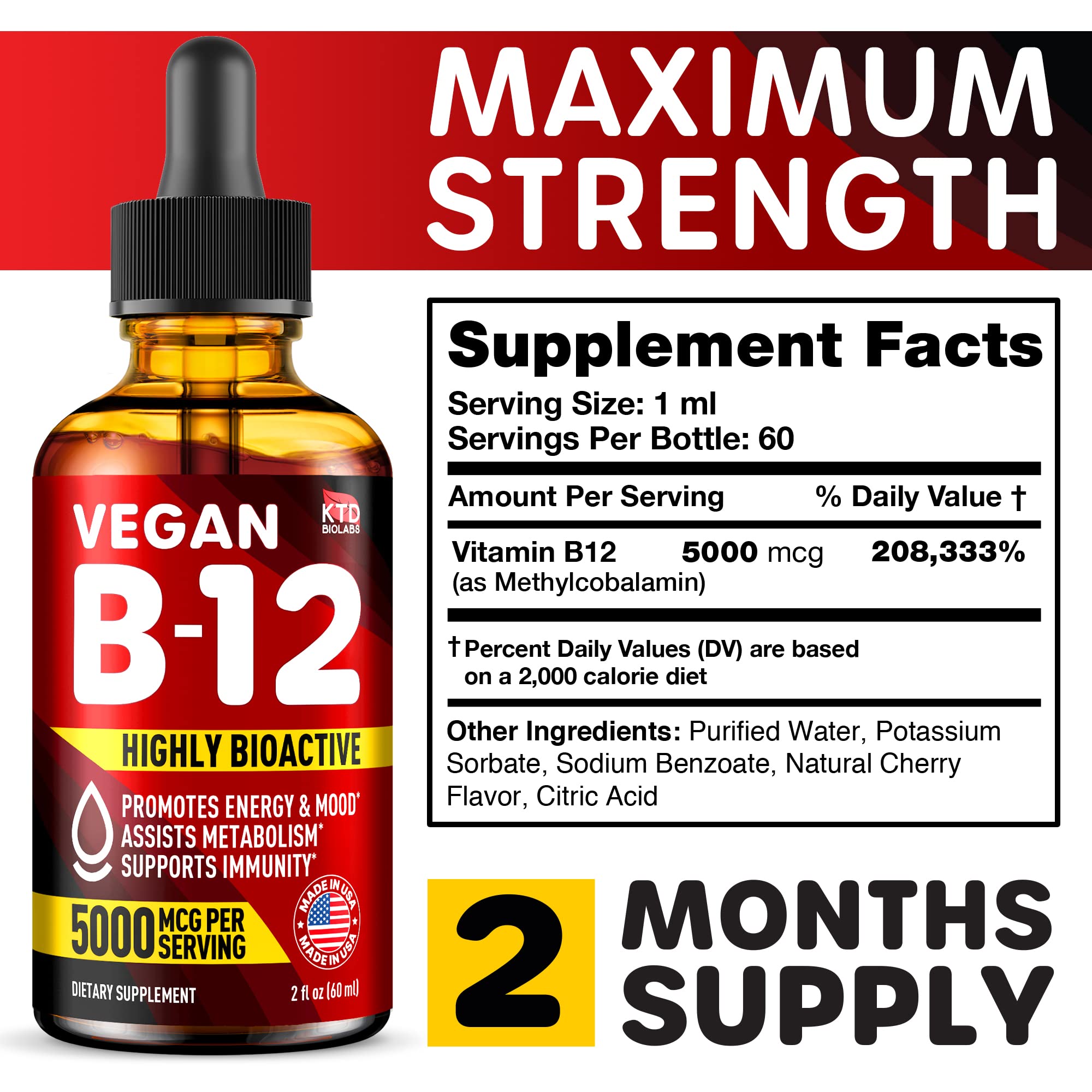 Foto 3 pulgar | Suplemento De Vitamina B12 Ktd Biolabs B12 Sublingual 5000 Mcg - Venta Internacional.