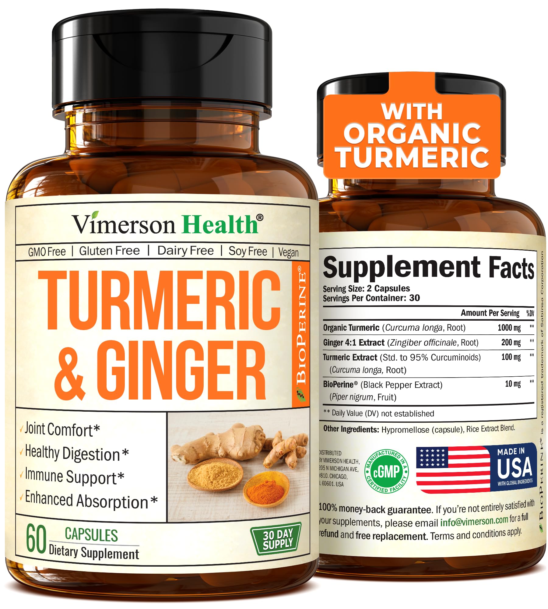 Suplemento De Cúrcuma Y Jengibre De Vimerson Health Con Pimienta Negra - Venta Internacional.