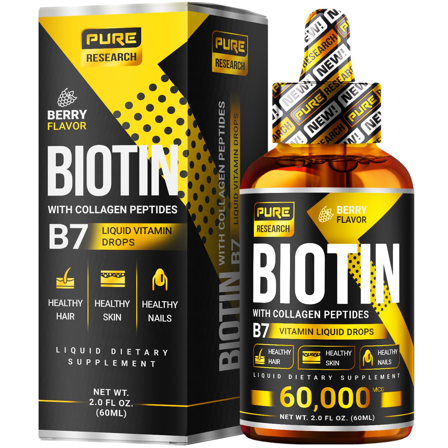 Foto 2 pulgar | Suplemento Pure Research Liquid Biotina Y Colágeno 60 Ml - Venta Internacional.
