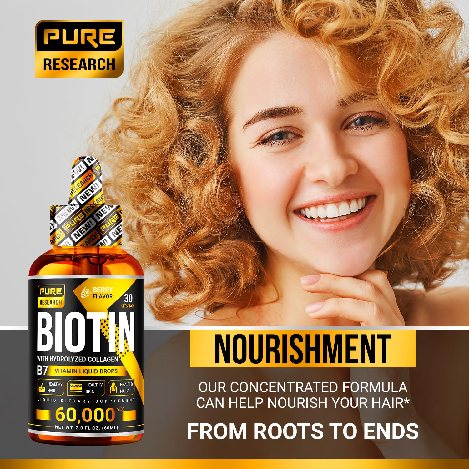 Foto 7 pulgar | Suplemento Pure Research Liquid Biotina Y Colágeno 60 Ml - Venta Internacional.