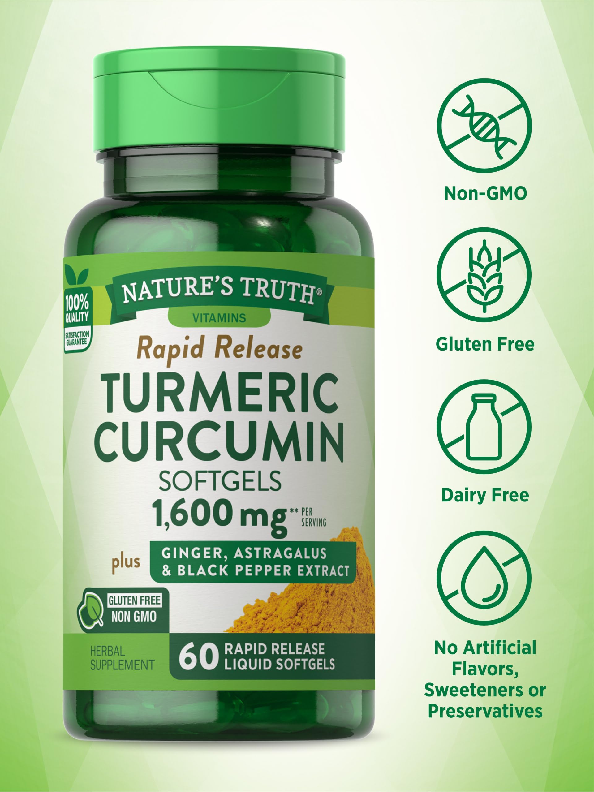 Foto 4 pulgar | Suplemento De Curcumina De Cúrcuma De Nature's Truth 1600 Mg 60 Cápsulas Blandas - Venta Internacional.