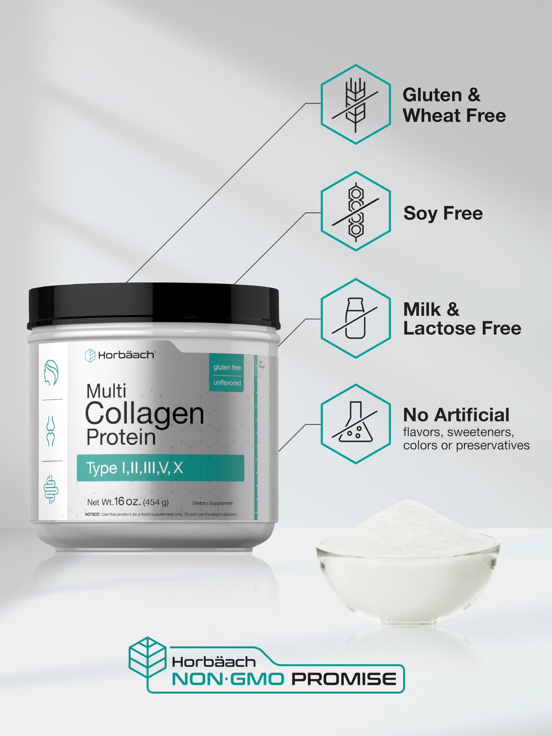 Foto 6 pulgar | Proteína De Colágeno En Polvo Horbäach Multi 473 Ml Tipo I, Ii, Iii, V, X - Venta Internacional.