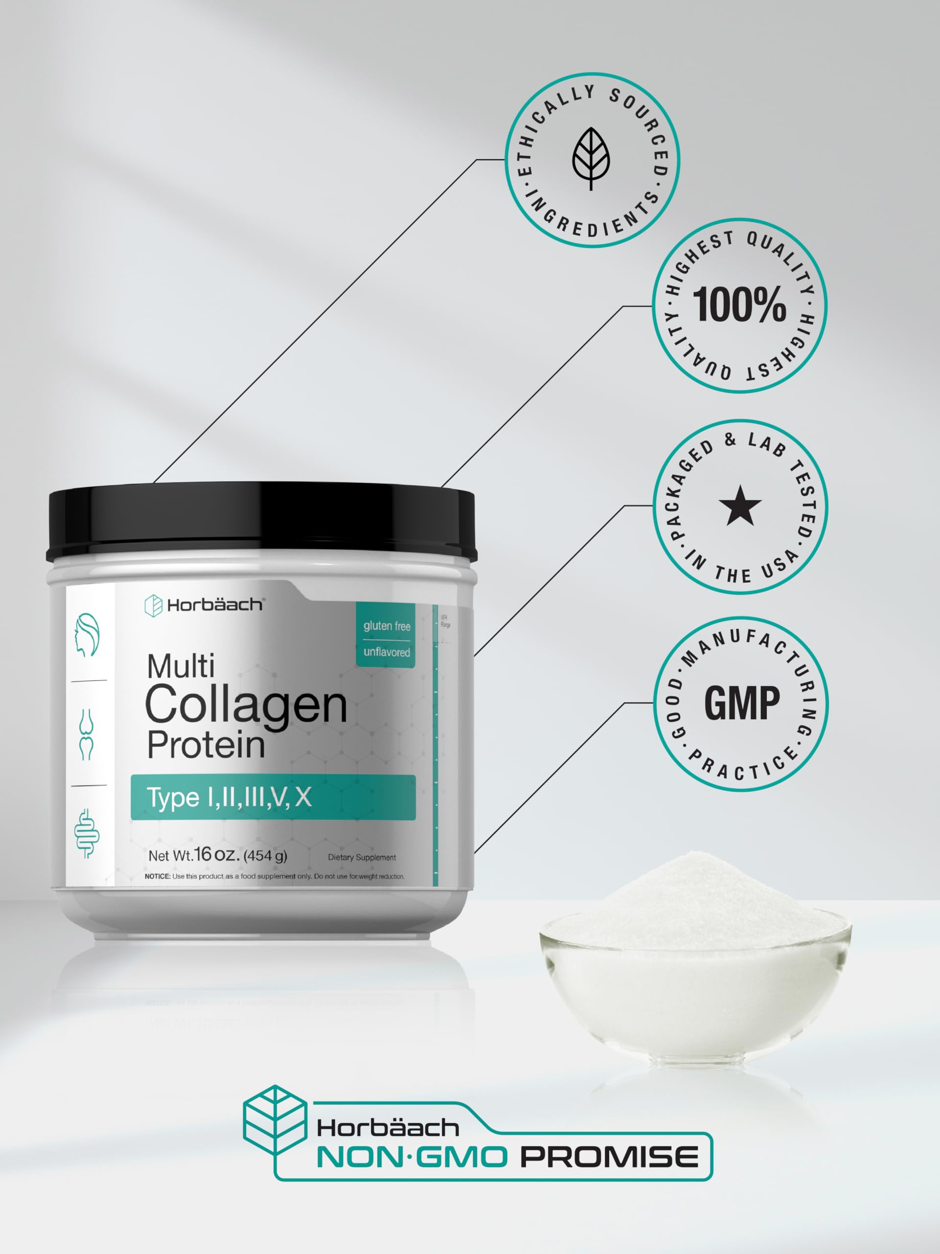 Foto 7 pulgar | Proteína De Colágeno En Polvo Horbäach Multi 473 Ml Tipo I, Ii, Iii, V, X - Venta Internacional.