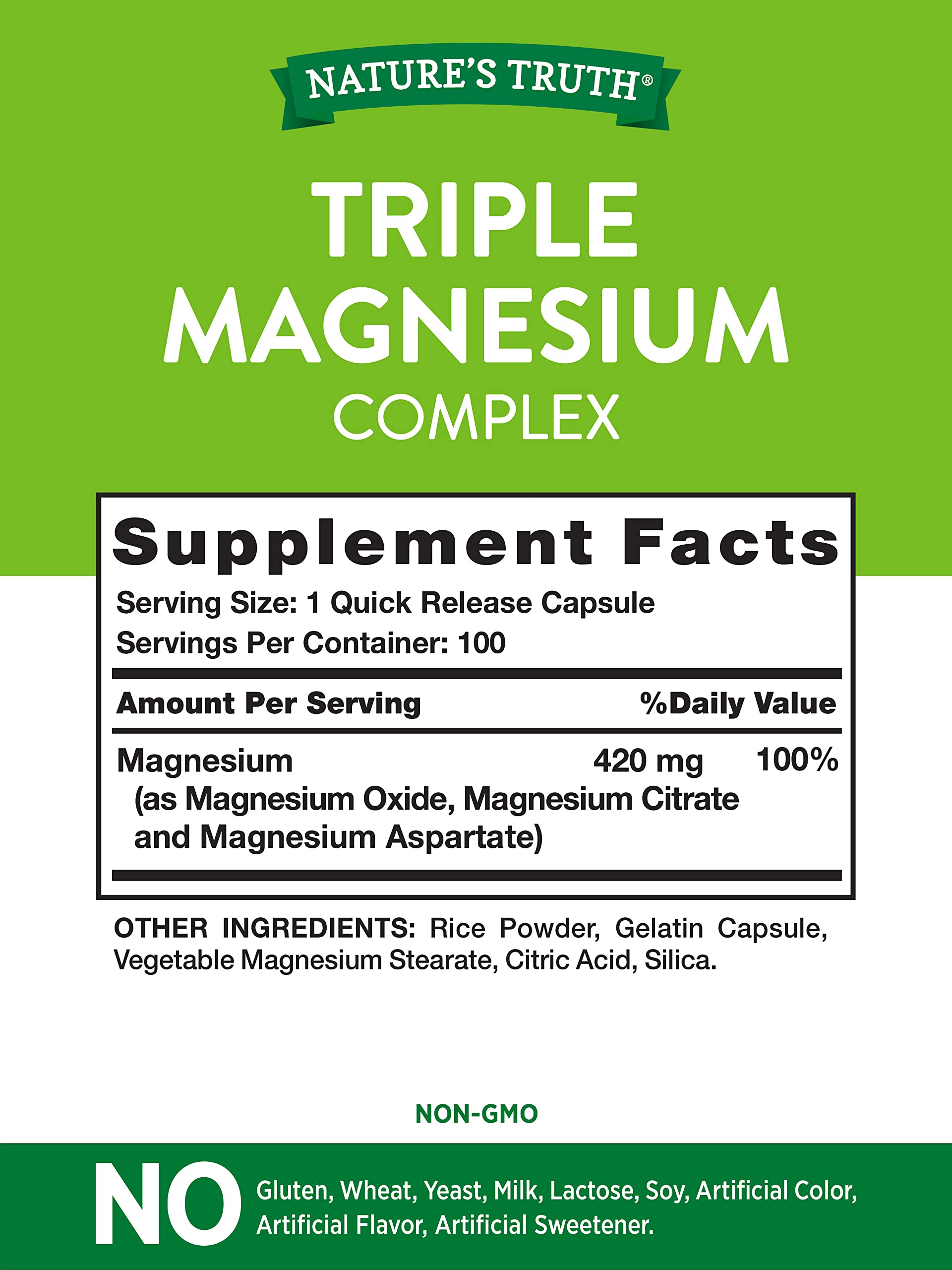 Foto 3 pulgar | Suplemento Nature's Truth, Complejo Triple De Magnesio, 100 Cápsulas - Venta Internacional.