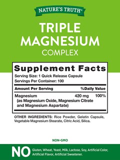 Foto 2 | Suplemento Nature's Truth, Complejo Triple De Magnesio, 100 Cápsulas - Venta Internacional.