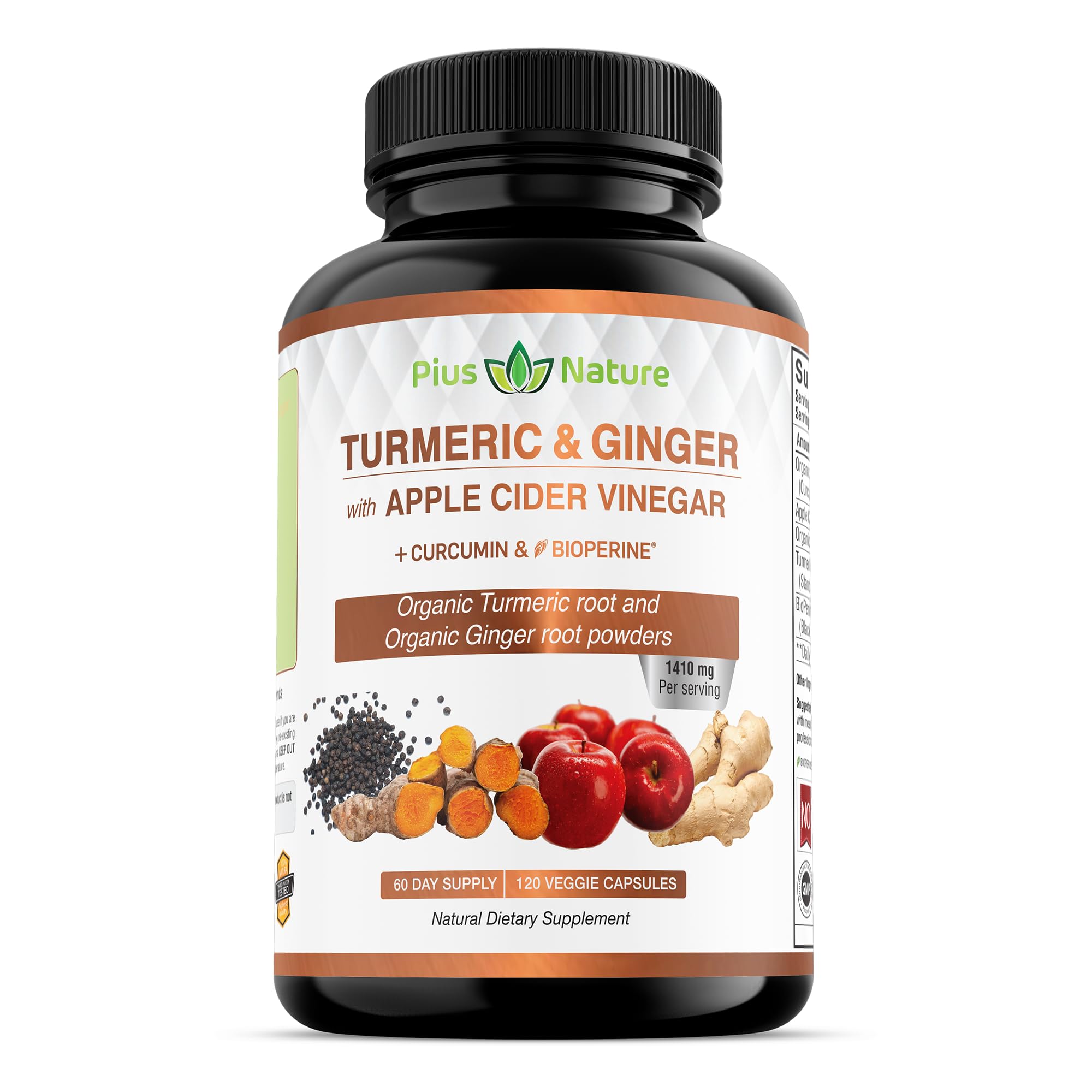 Foto 2 pulgar | Suplemento Pius Nature: Cúrcuma, Jengibre Y Vinagre De Sidra De Manzana, 120 Cápsulas - Venta Internacional.
