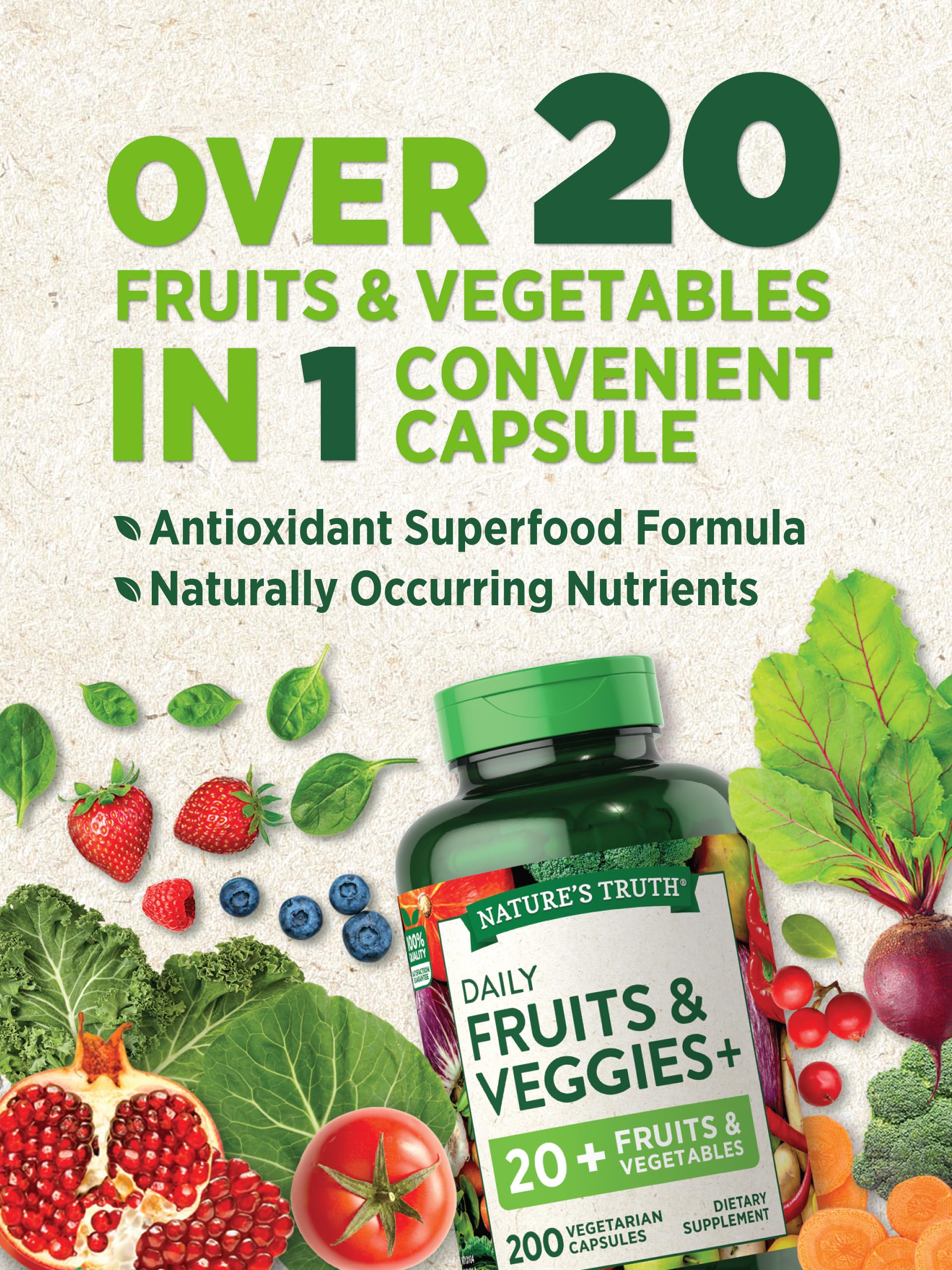 Foto 4 pulgar | Suplemento Nature's Truth De Frutas Y Verduras 200 Cápsulas - Venta Internacional.