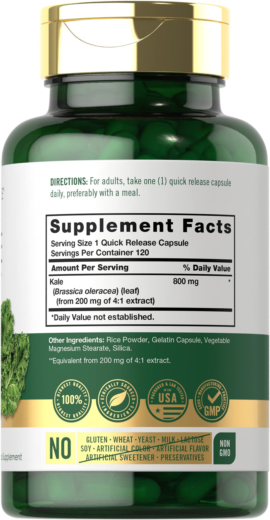 Foto 3 pulgar | Suplemento De Extracto De Col Rizada De Carlyle 800 Mg 120 Cápsulas - Venta Internacional.