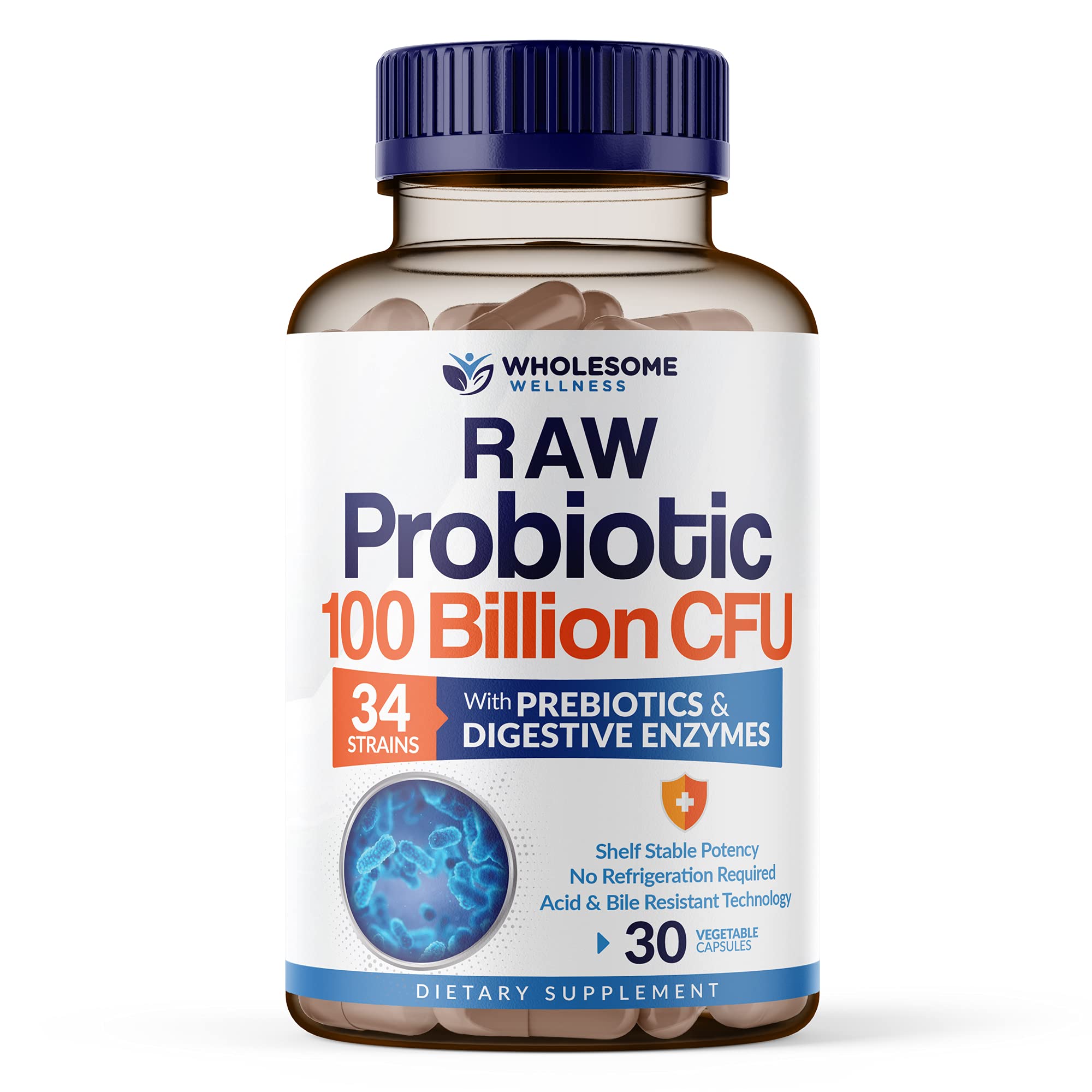 Suplemento De Probióticos Wholesome Wellness, 100 Mil Millones De Cfu, 30 Cápsulas - Venta Internacional.