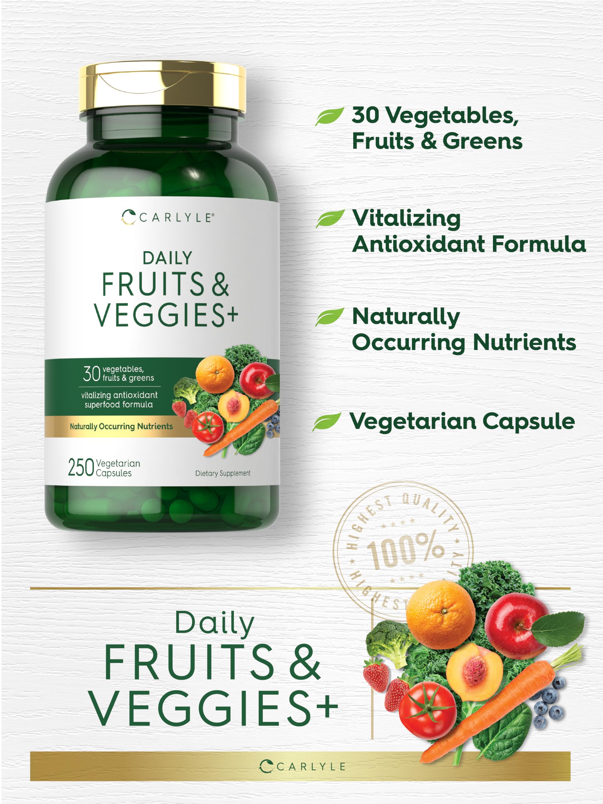Foto 5 pulgar | Suplemento Carlyle Fruits And Veggies 250 Cápsulas 30 Frutas - Venta Internacional.