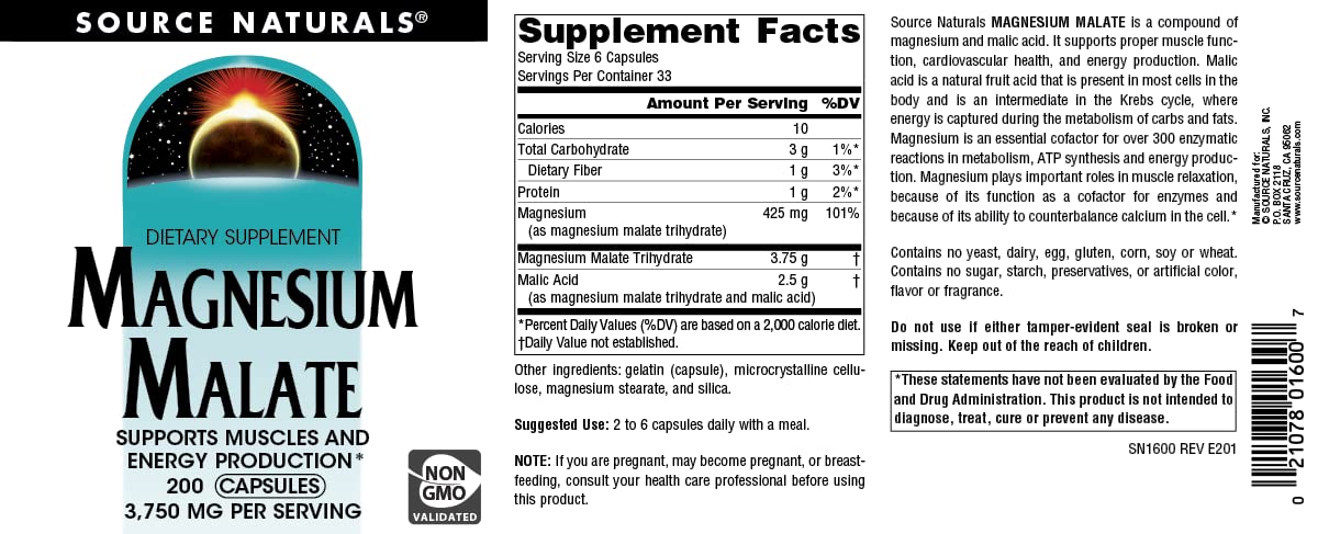 Foto 5 pulgar | Supplement Source Naturals Malato De Magnesio 3750 Mg - 200 Cápsulas - Venta Internacional.