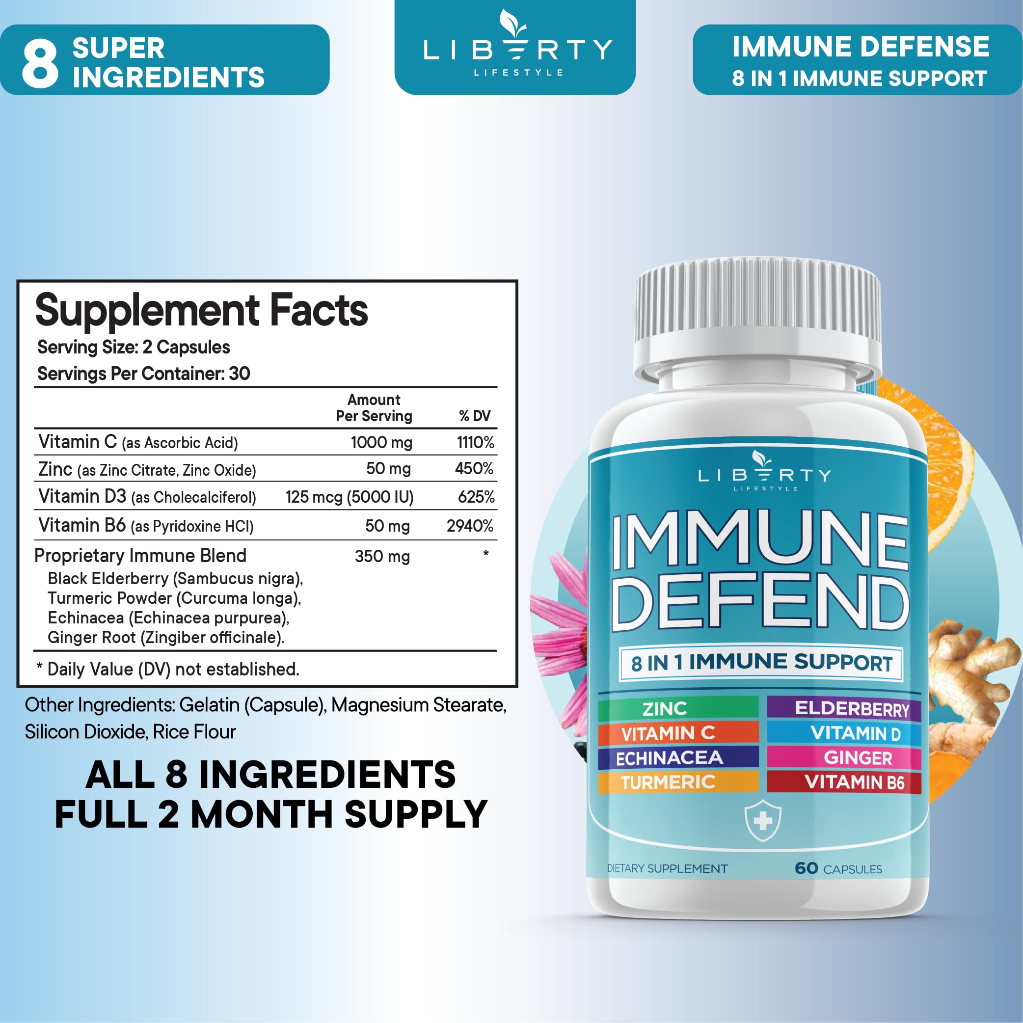 Foto 3 pulgar | Supplement Liberty Lifestyle 8 En 1: Apoyo A La Defensa Inmunológica - Venta Internacional.