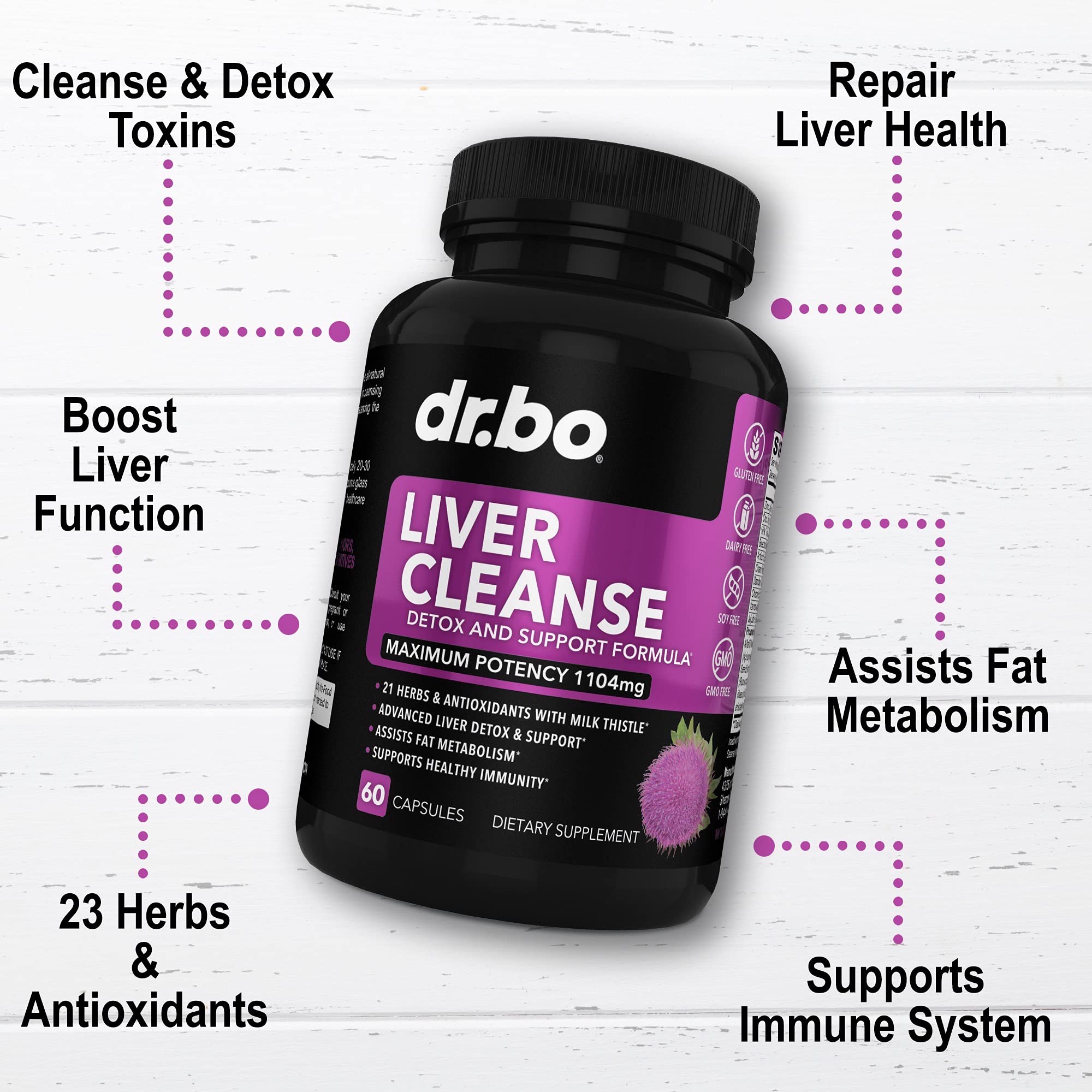 Foto 3 pulgar | Complemente El Apoyo Desintoxicante Dr. Bo Liver Cleanse Con 21 Hierbas - Venta Internacional.