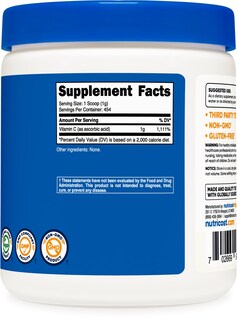 Foto 4 | Suplemento Nutricost De Ácido Ascórbico Puro En Polvo, 454 G - Venta Internacional.