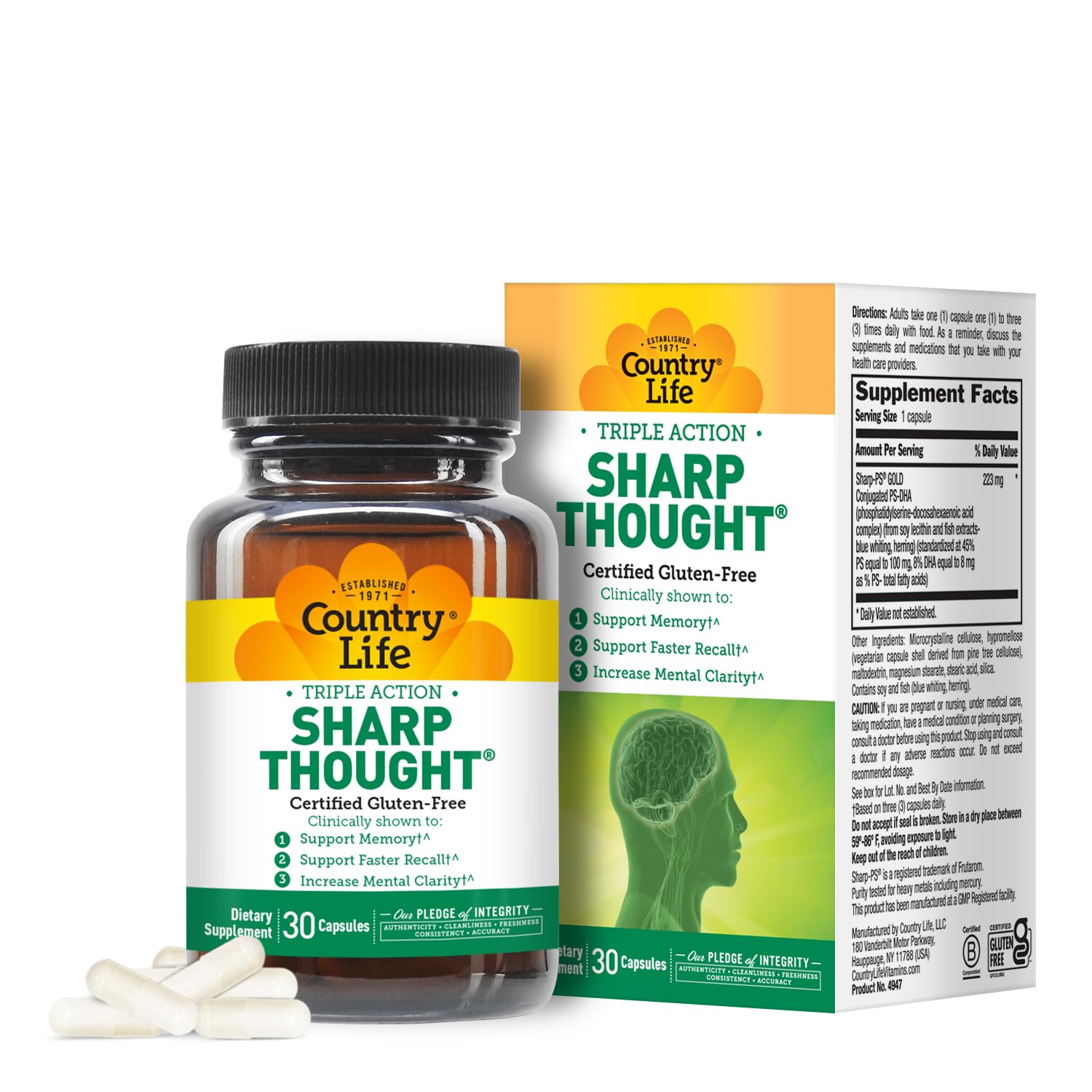 Suplemento Country Life Sharp Thought 30 Cápsulas - Venta Internacional.