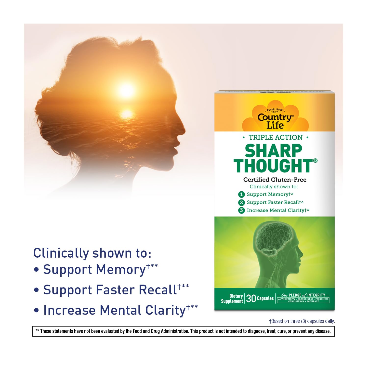 Foto 2 | Suplemento Country Life Sharp Thought 30 Cápsulas - Venta Internacional.