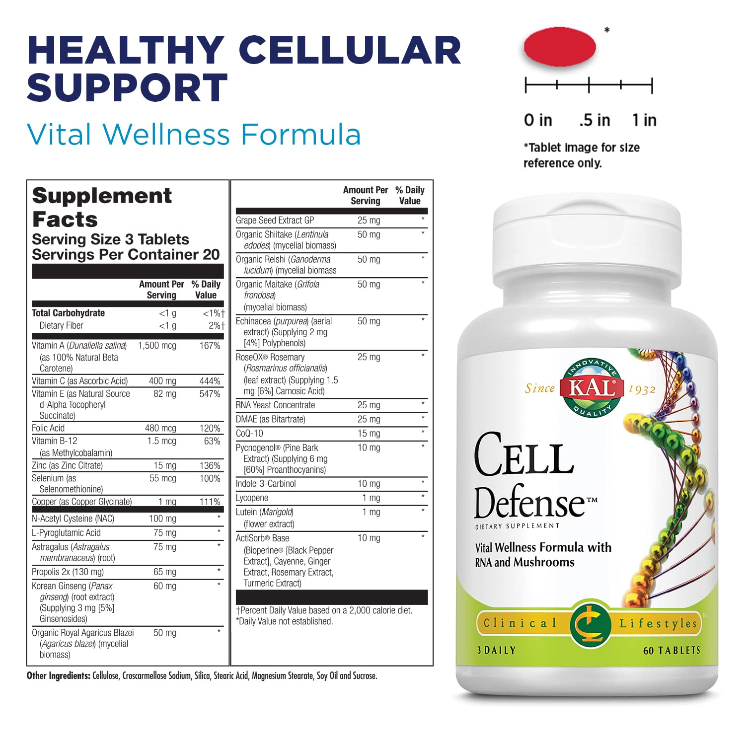 Foto 2 | Suplemento Kal Cell Defense Tablets, 60 Tabletas - Venta Internacional.