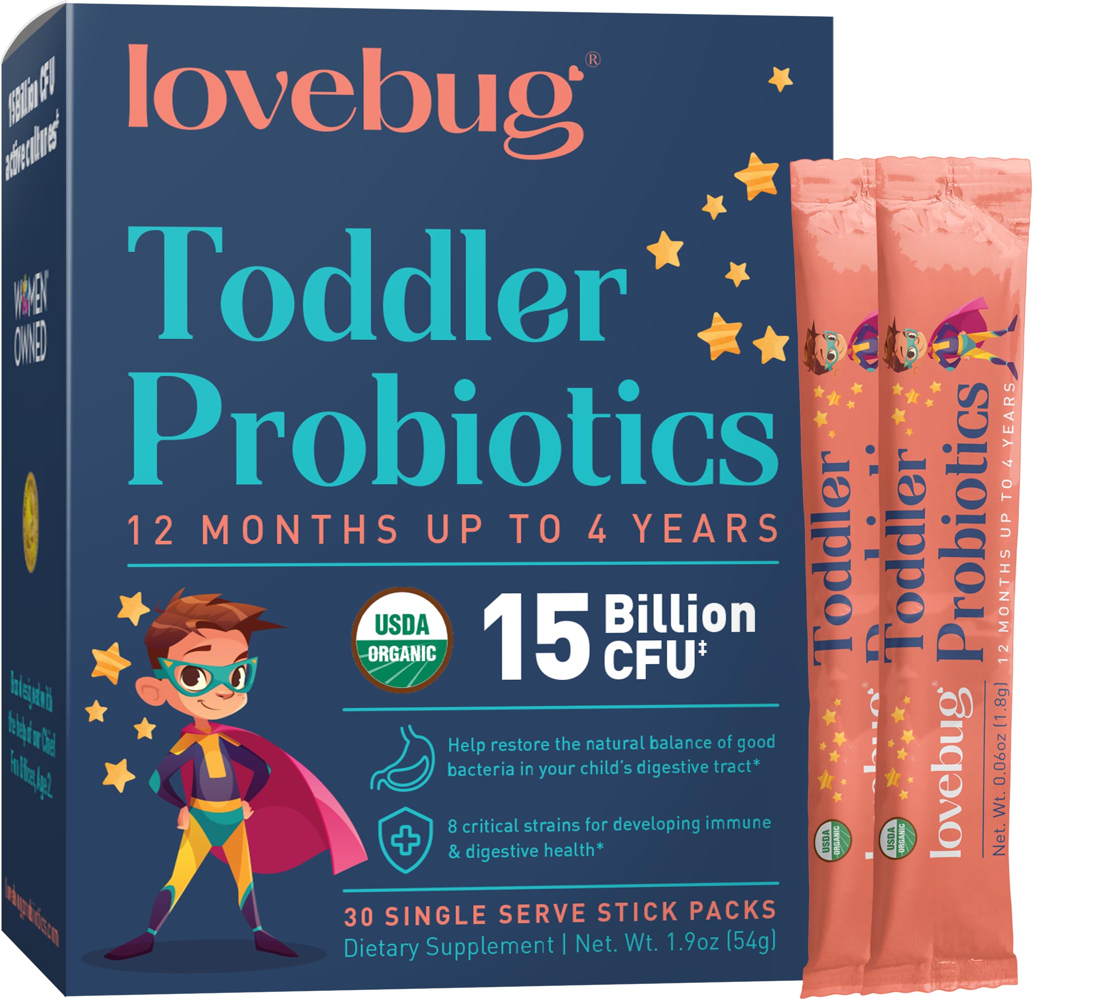 Foto 2 pulgar | Probióticos Lovebug Tiny Tummies para Niños de 12 Meses a 4 Años 30 Paquetes - Venta Internacional