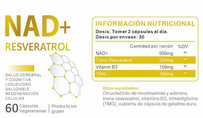 Foto 2 | Suplemento NAD+ 500mg con Resveratrol y sus Potentes Activos 60V caps Aumenta tu Longevidad