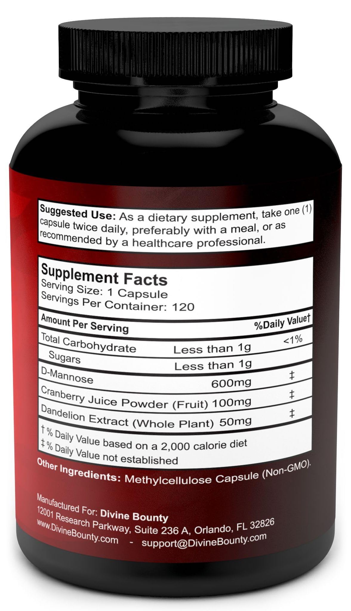 Foto 3 pulgar | Suplemento Divine Bounty D-manose 600 Mg Con 120 Cápsulas De Arándano - Venta Internacional.