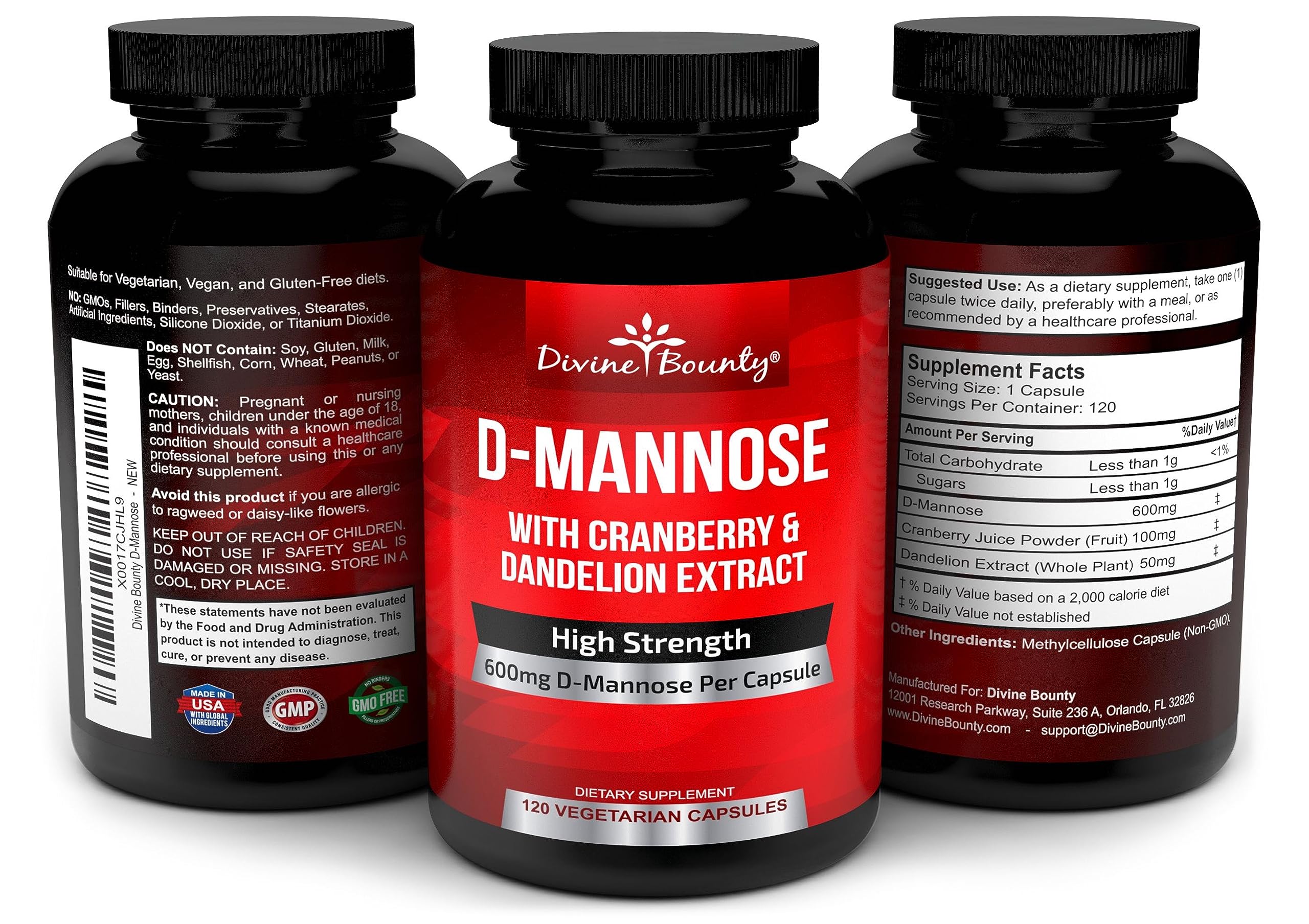 Foto 5 pulgar | Suplemento Divine Bounty D-manose 600 Mg Con 120 Cápsulas De Arándano - Venta Internacional.