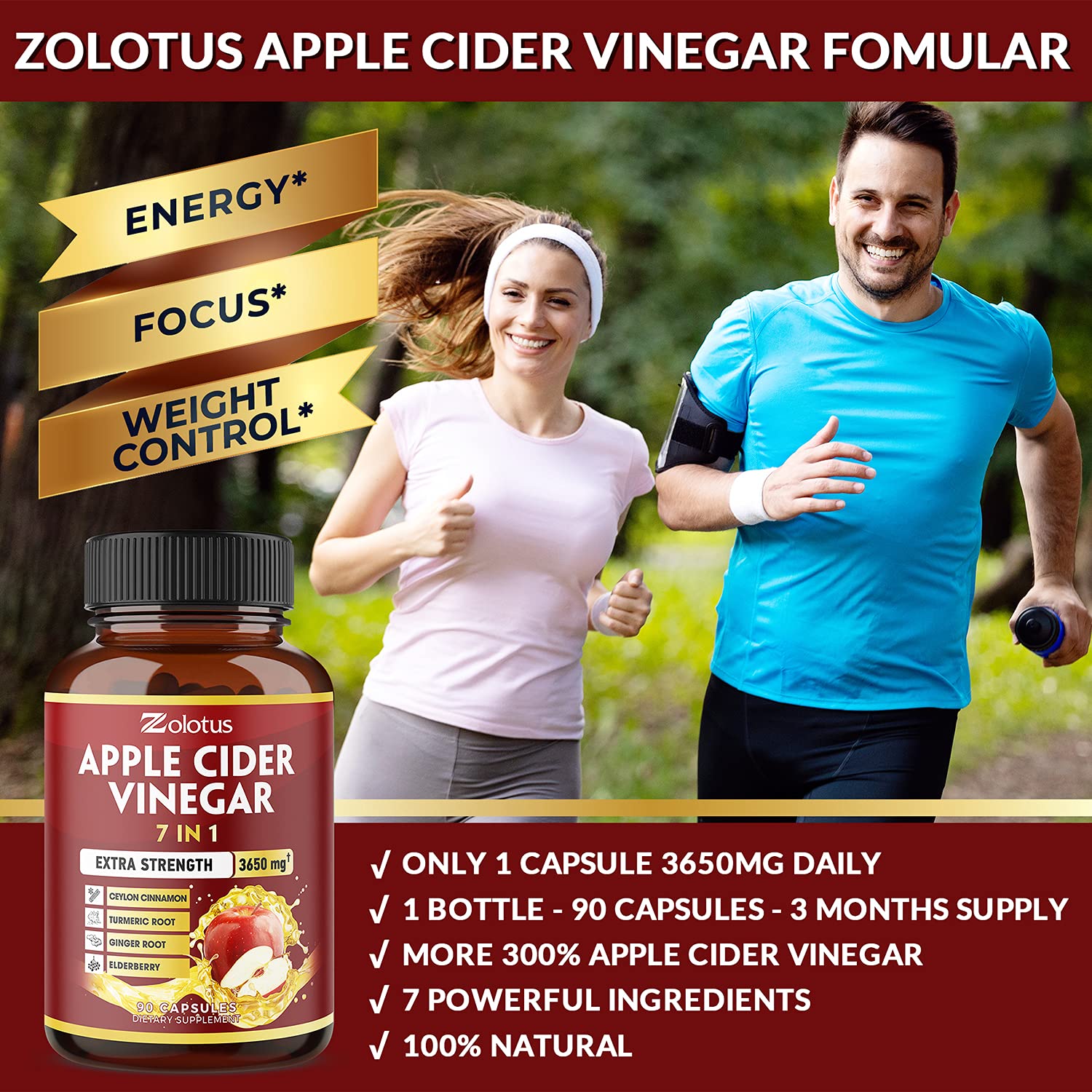 Foto 5 pulgar | Suplemento de Vinagre de Sidra de Manzana Zolotus 3650 mg 7 En 1 90 Cápsulas - Venta Internacional