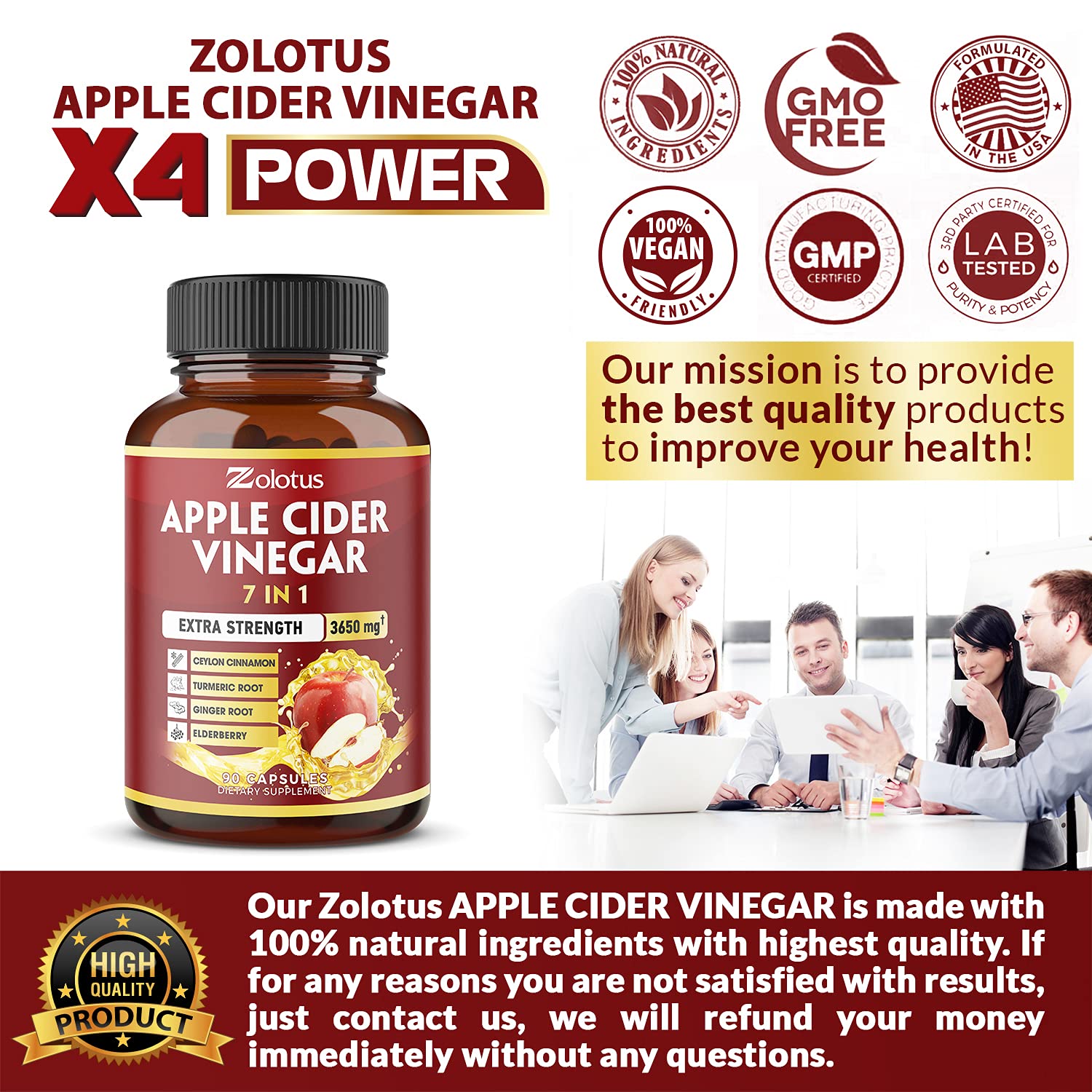 Foto 7 pulgar | Suplemento de Vinagre de Sidra de Manzana Zolotus 3650 mg 7 En 1 90 Cápsulas - Venta Internacional