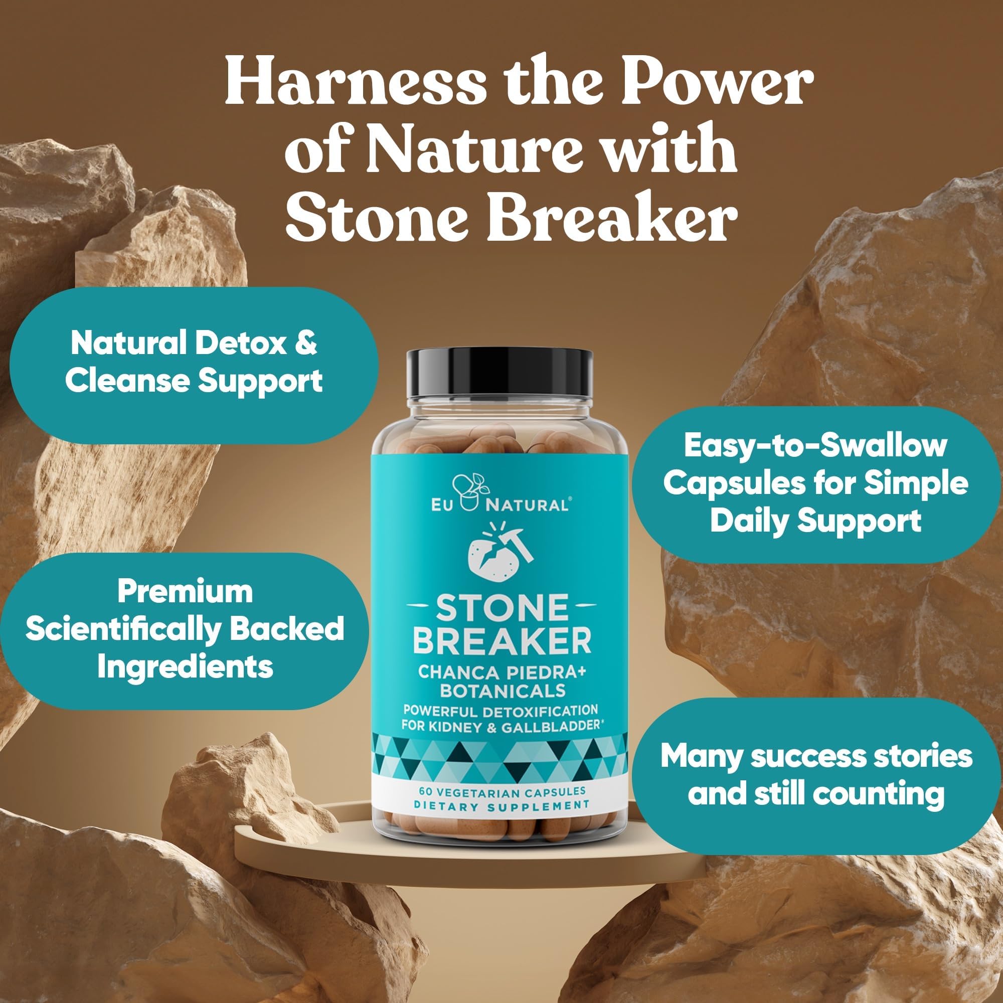 Foto 4 pulgar | Suplemento Eu Natural Stone Breaker 60 Cápsulas Veganas - Venta Internacional.