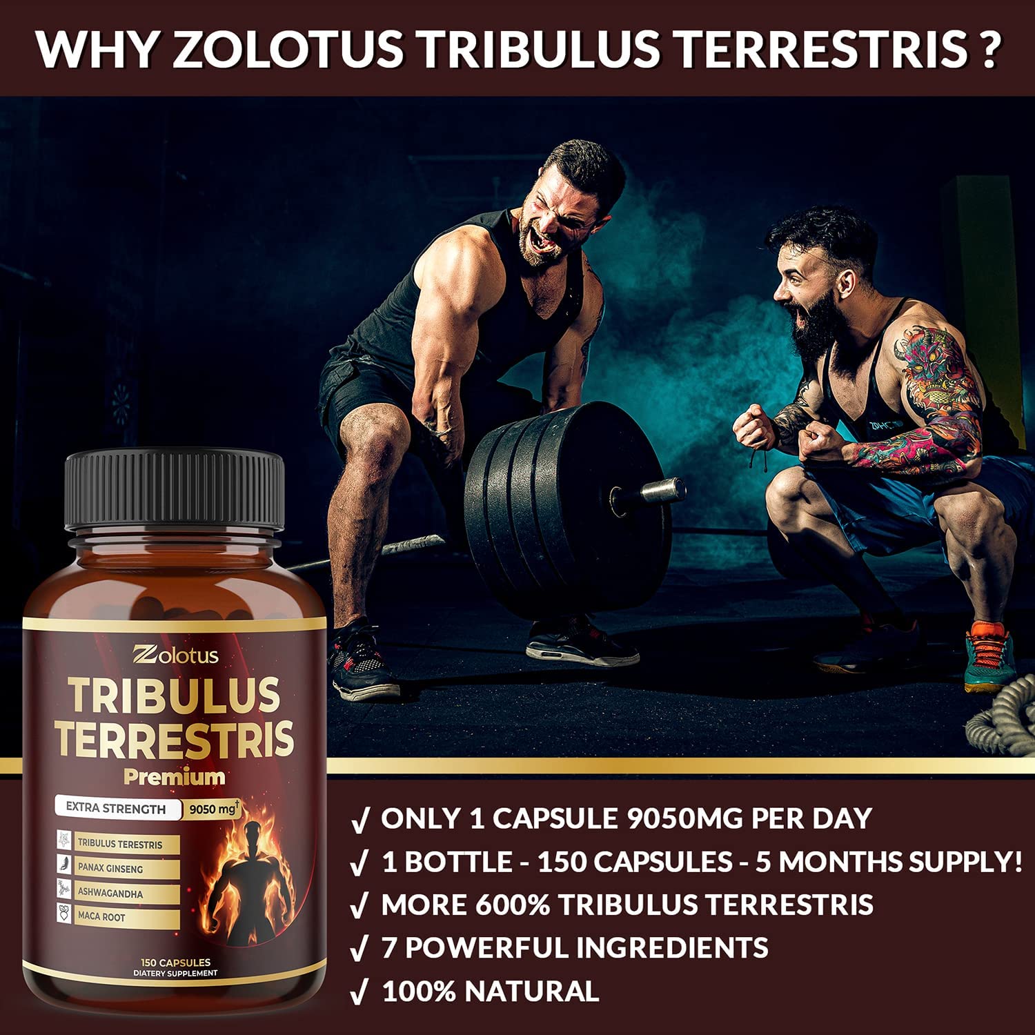 Foto 5 pulgar | Suplemento Zolotus Tribulus Terrestris 9050 Mg 150 Cápsulas Durante 5 Meses - Venta Internacional