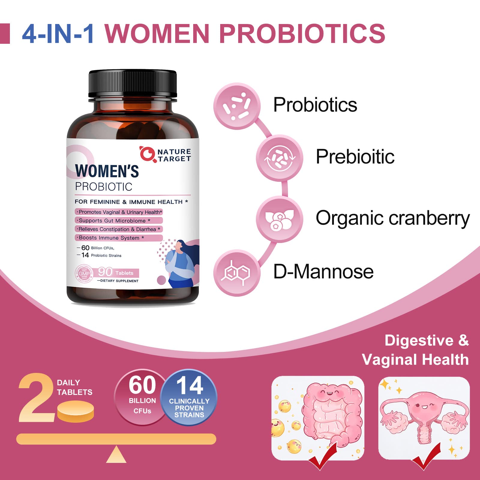 Foto 4 pulgar | Suplemento De Probióticos Nature Target Para Mujeres: 50 Mil Millones De Ufc - Venta Internacional.