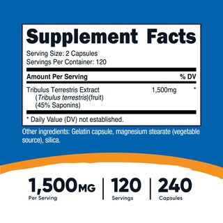 Foto 2 | Suplemento Nutricost Extracto De Tribulus Terrestris 1500 Mg 240 Cápsulas - Venta Internacional.