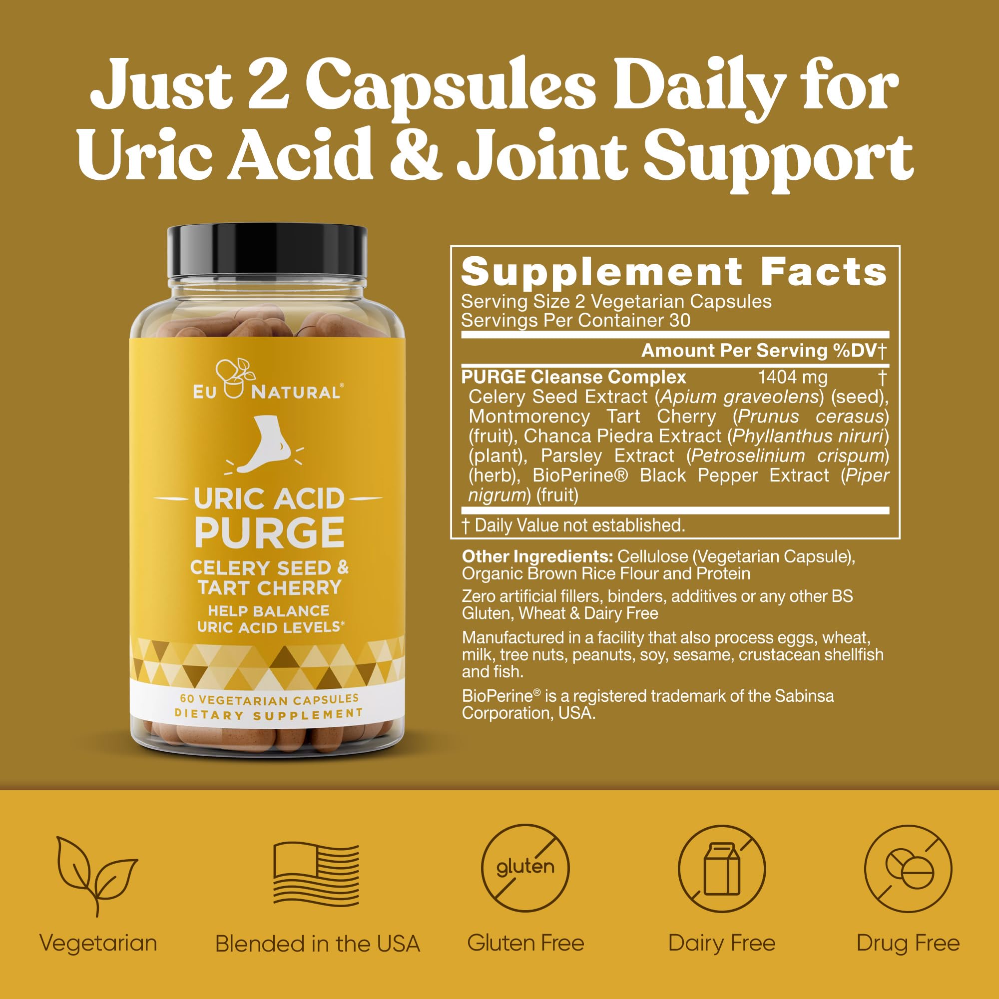 Foto 6 pulgar | Suplemento Eu Natural Uric Acid Purge de 60 Cápsulas-Venta Internacional