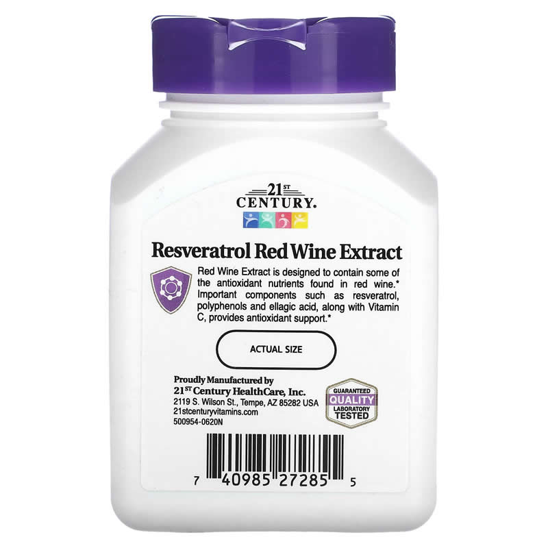 Foto 4 pulgar | 21st Century, Resveratrol Y Extracto De Vino Tinto, 90 Cápsulas