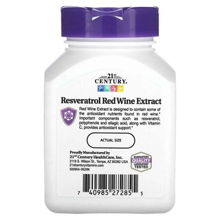 Foto 3 | 21st Century, Resveratrol Y Extracto De Vino Tinto, 90 Cápsulas