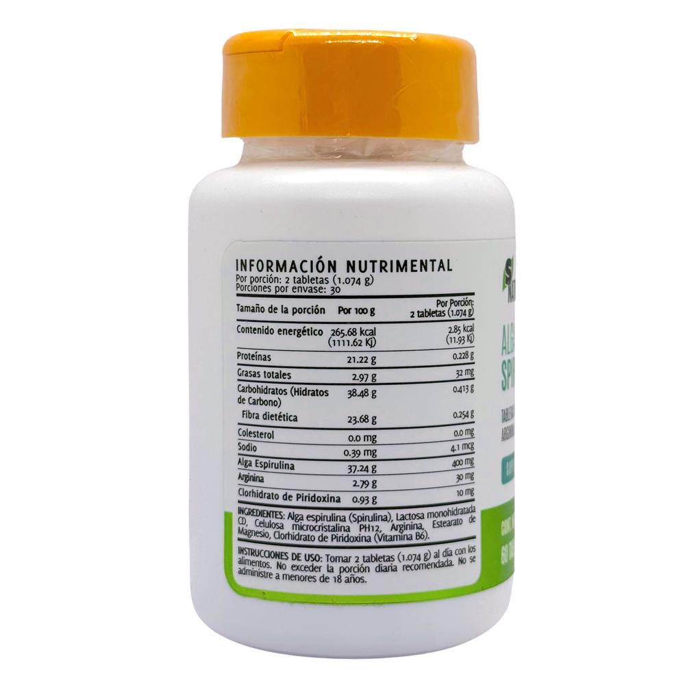 Foto 3 | Alga Spirulina 60 Tabletas de 400 Mg Snatural