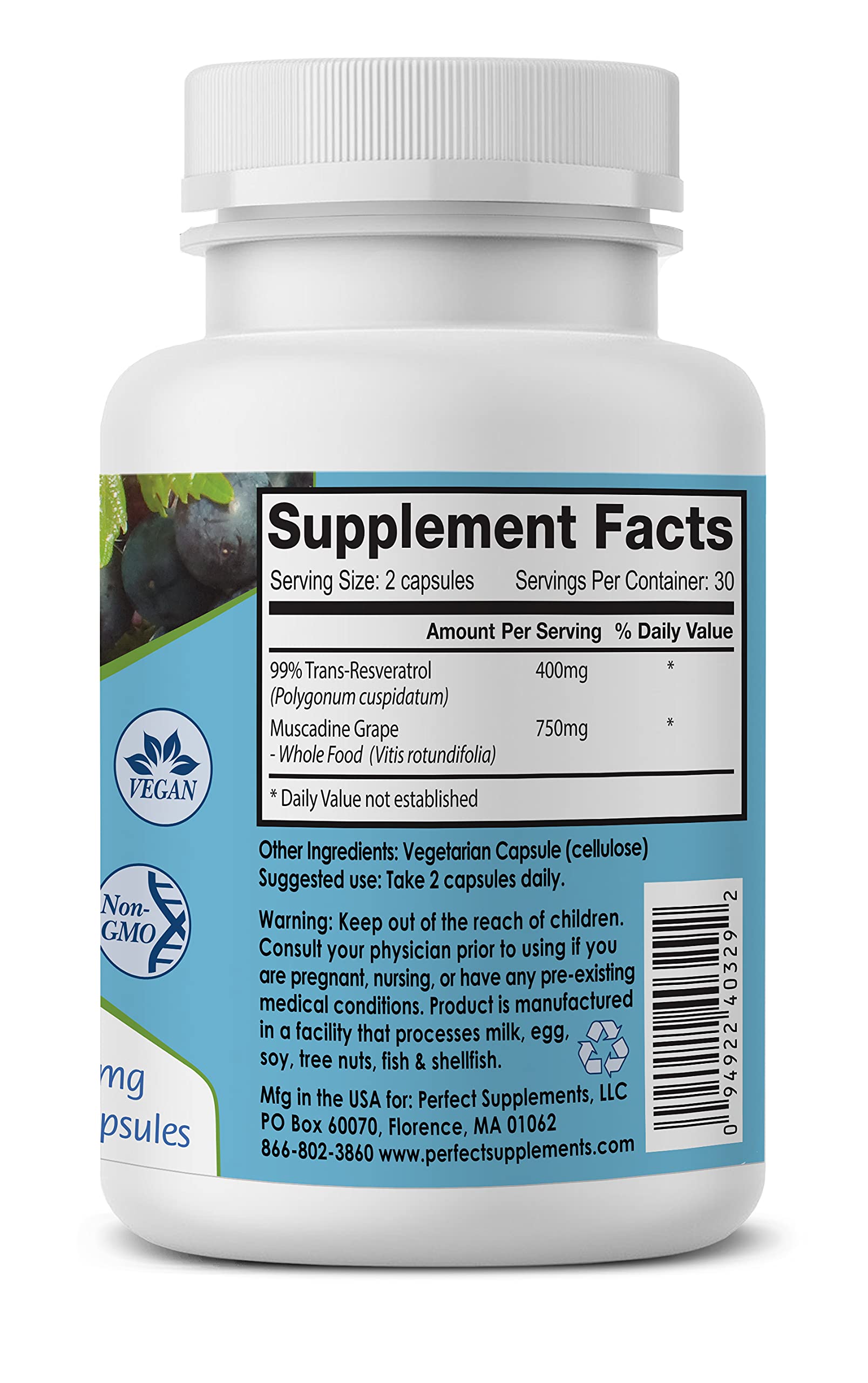 Foto 3 pulgar | Suplemento Perfect Resgrape Max 60 Cápsulas 99% Trans-resveratrol - Venta Internacional.