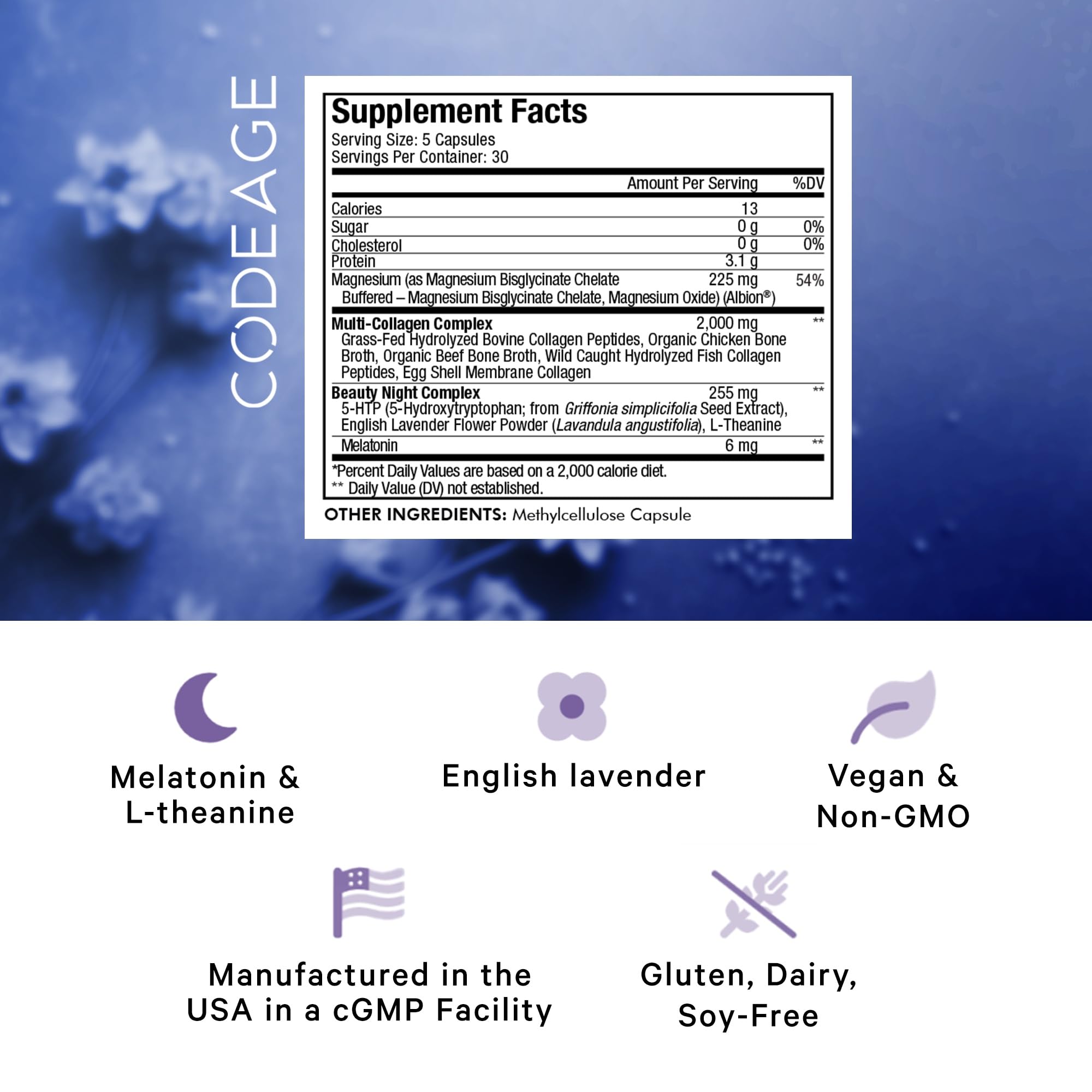 Foto 2 | Suplemento Codeage Multi Collagen Beauty Night 150 Cápsulas - Venta Internacional.