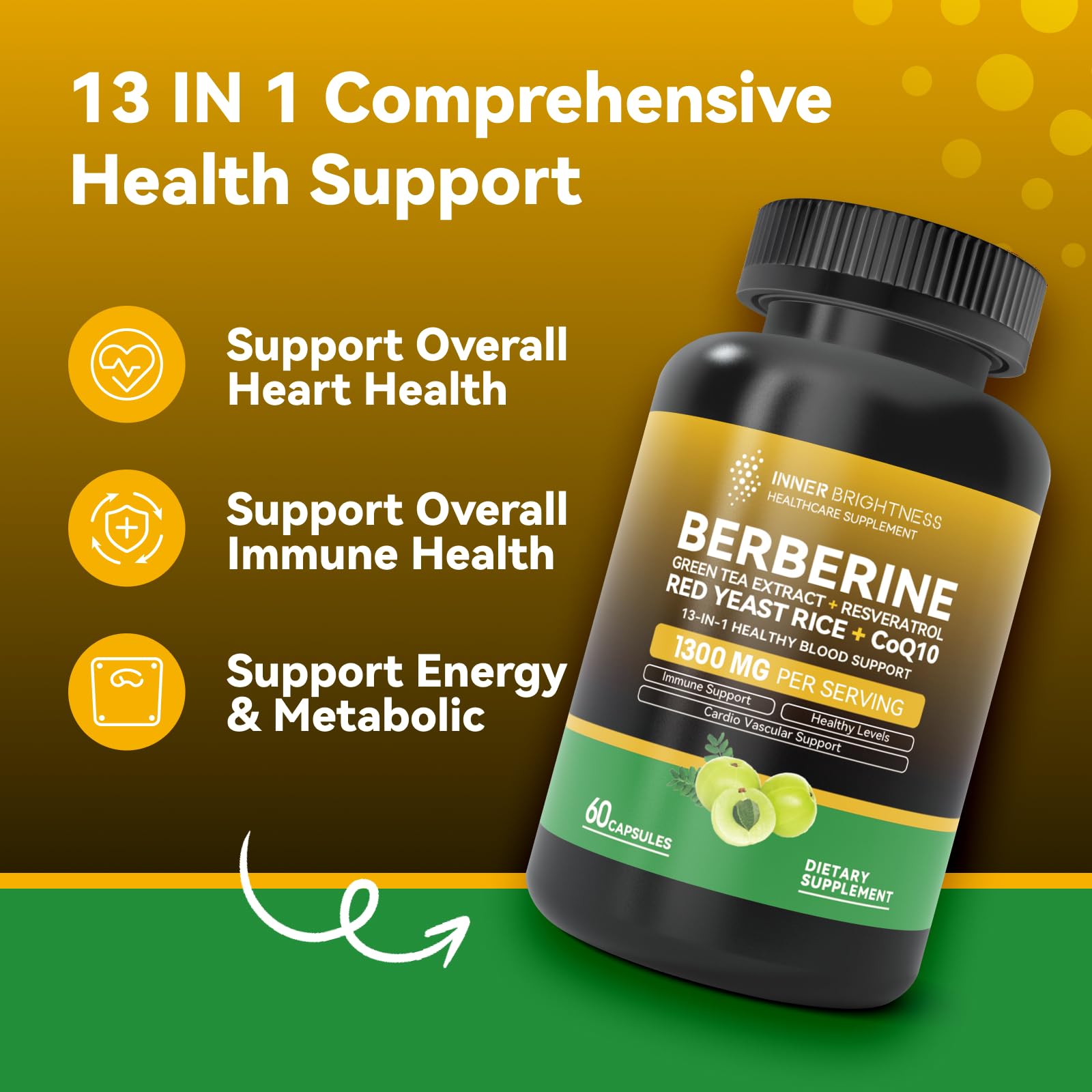 Foto 5 pulgar | Suplemento Inner Brightness Berberine 1300 Mg 60 Cápsulas - Venta Internacional.