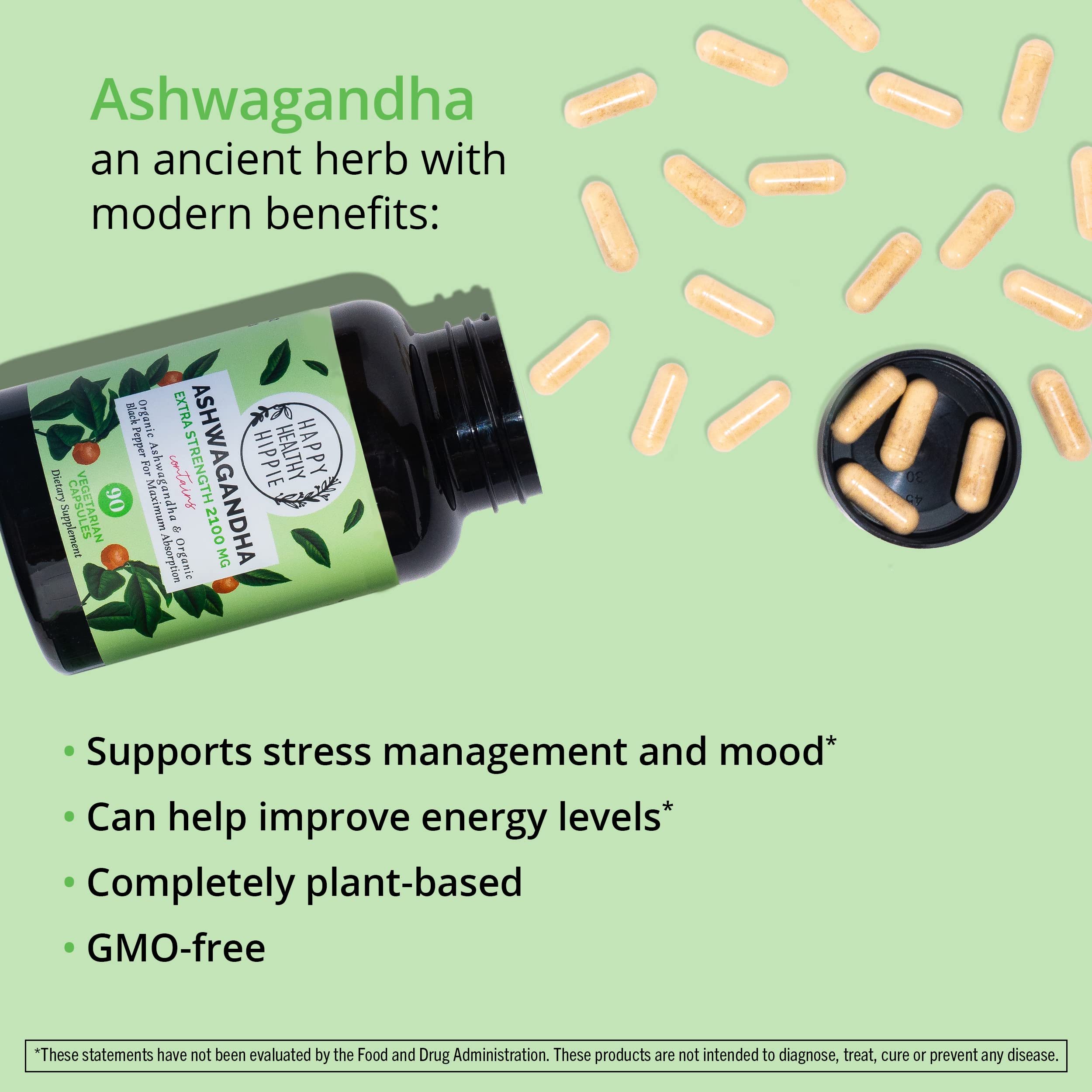 Foto 3 pulgar | Suplemento Happy Healthy Hippie Ashwagandha 2100 Mg 90 Cápsulas - Venta Internacional.