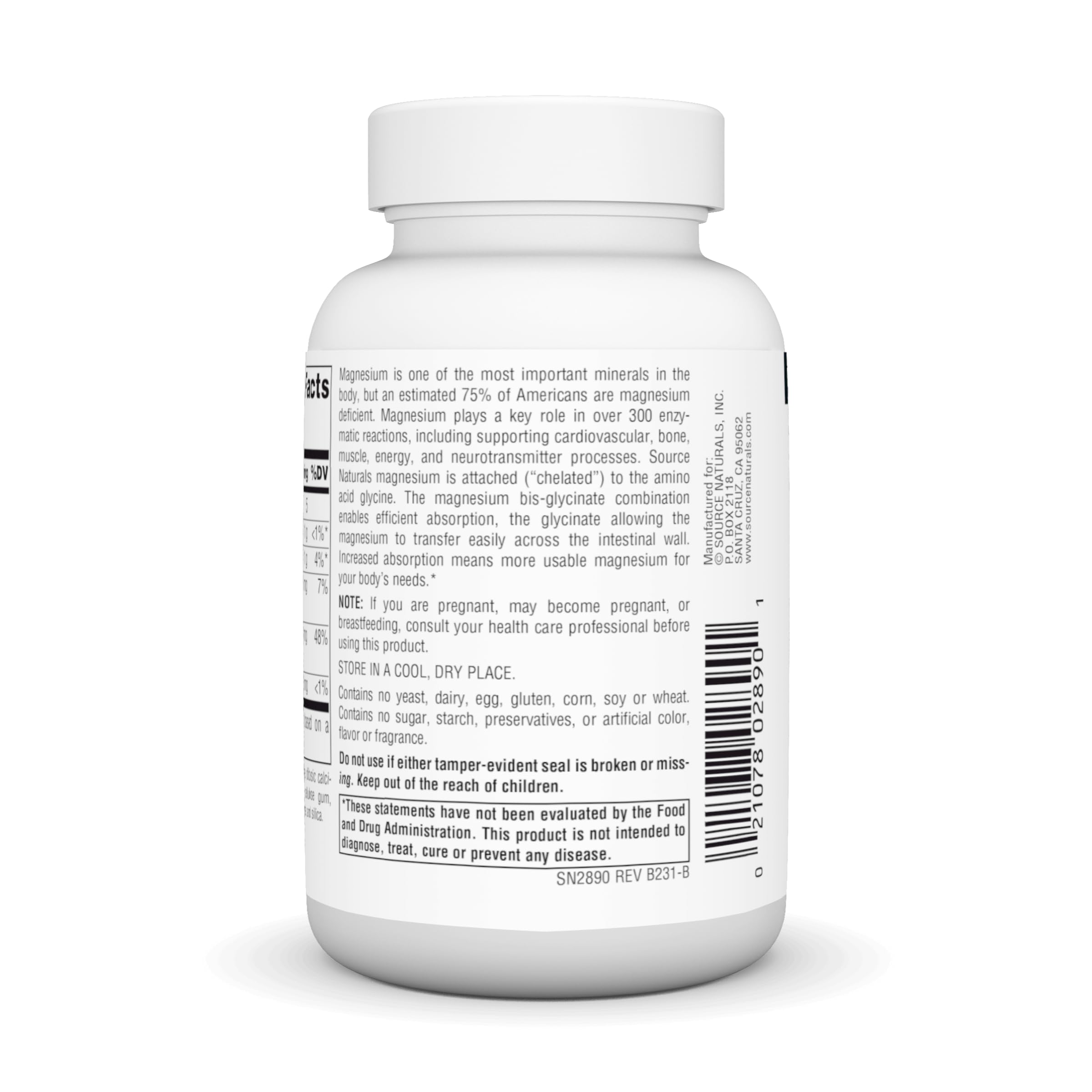 Foto 4 pulgar | Glicinato De Magnesio Supplement Source Naturals 200 Mg 60 Comprimidos - Venta Internacional.
