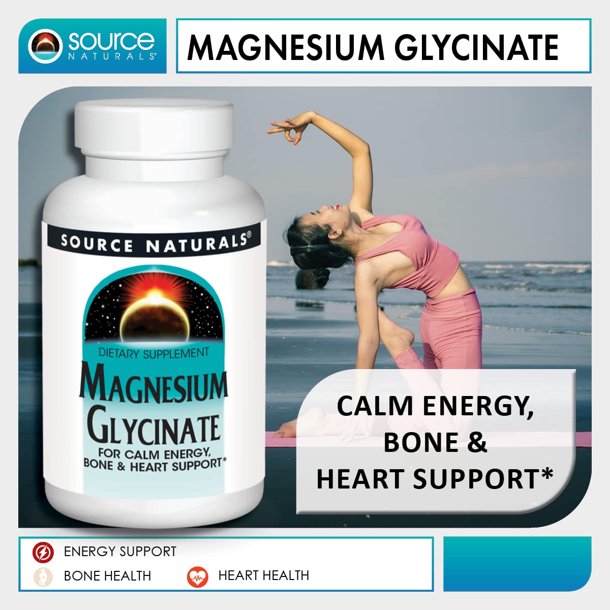 Foto 6 pulgar | Glicinato De Magnesio Supplement Source Naturals 200 Mg 60 Comprimidos - Venta Internacional.