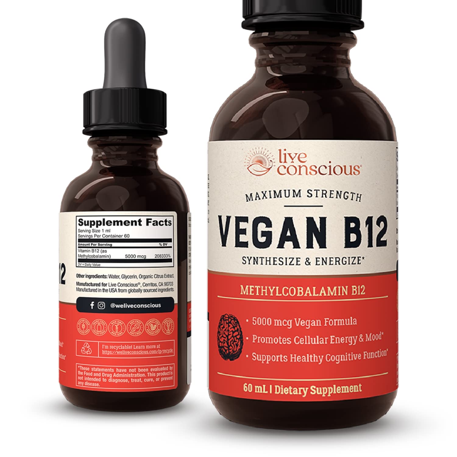 Foto 2 pulgar | Gotas Sublinguales  de Vitamina B12 Live Conscious - Venta Internacional