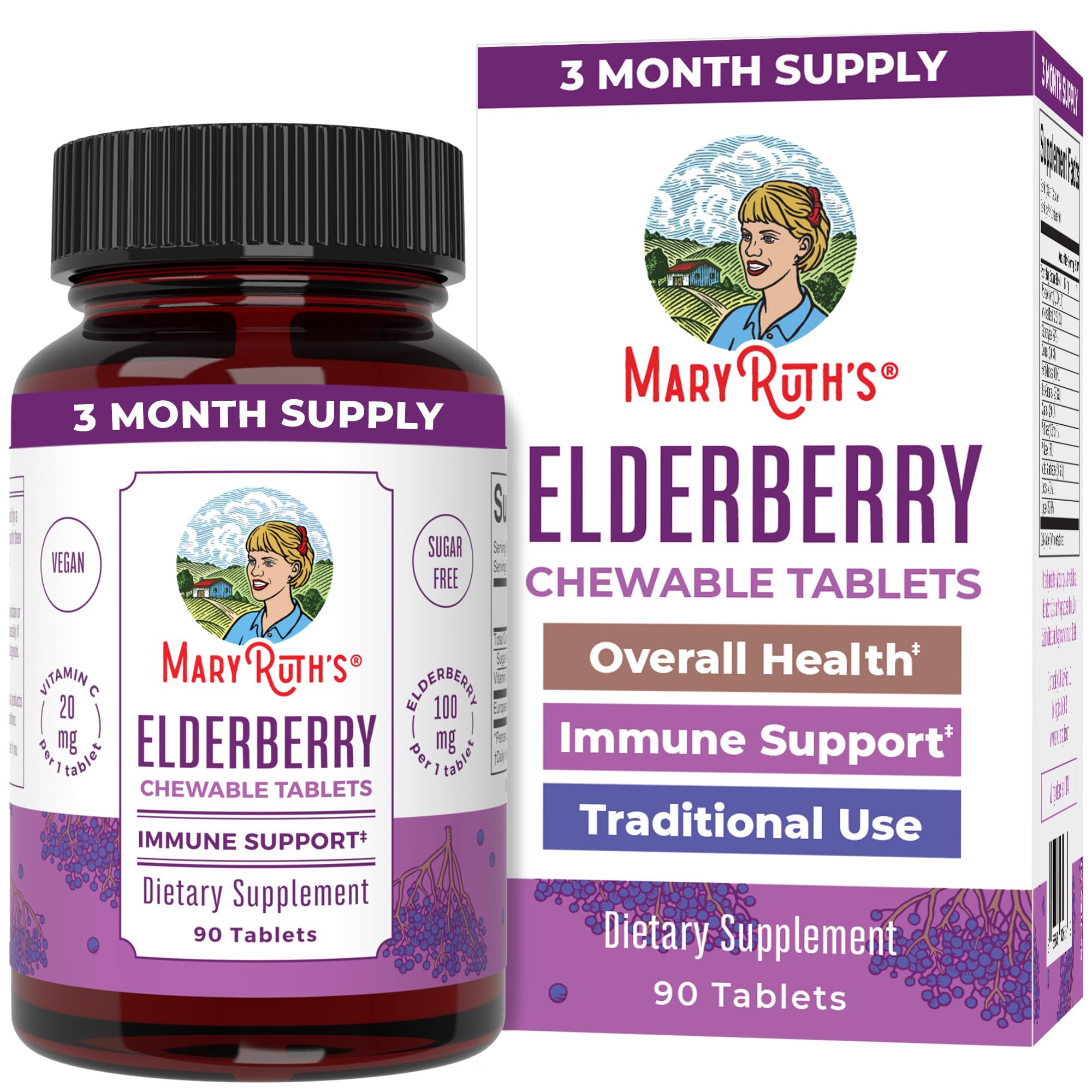 Foto 2 pulgar | Tabletas Masticables Maryruth's Elderberry + Vitamin C 90s - Venta Internacional.