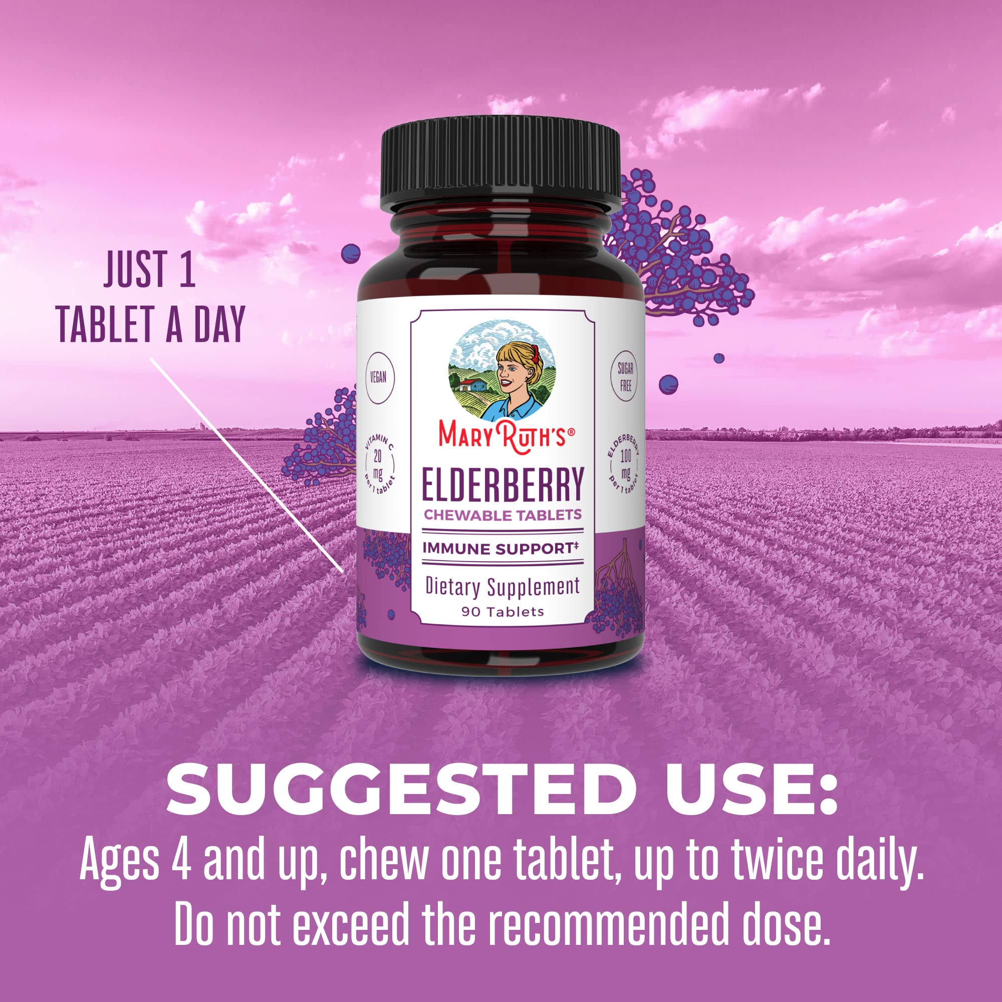 Foto 4 pulgar | Tabletas Masticables Maryruth's Elderberry + Vitamin C 90s - Venta Internacional.