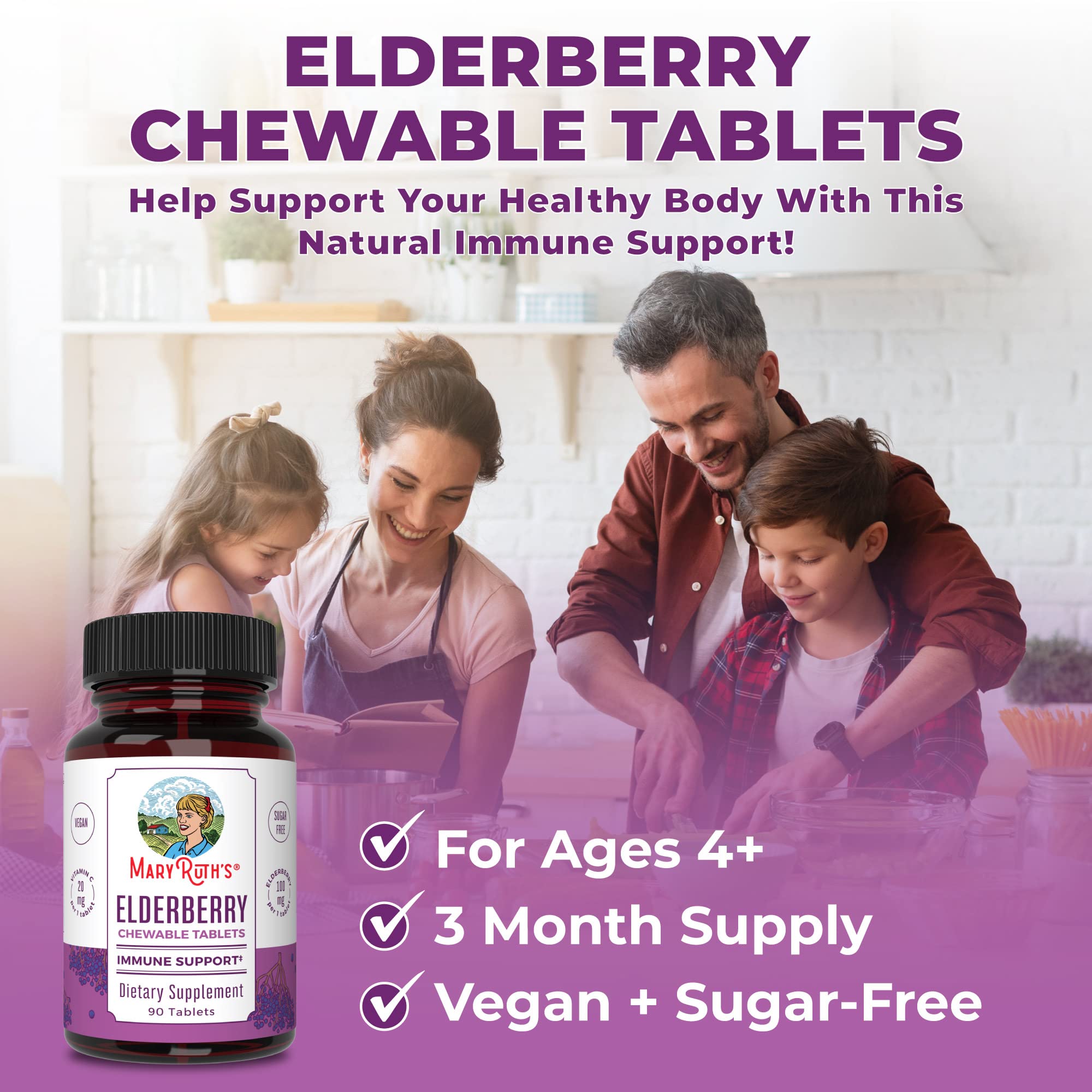 Foto 6 pulgar | Tabletas Masticables Maryruth's Elderberry + Vitamin C 90s - Venta Internacional.
