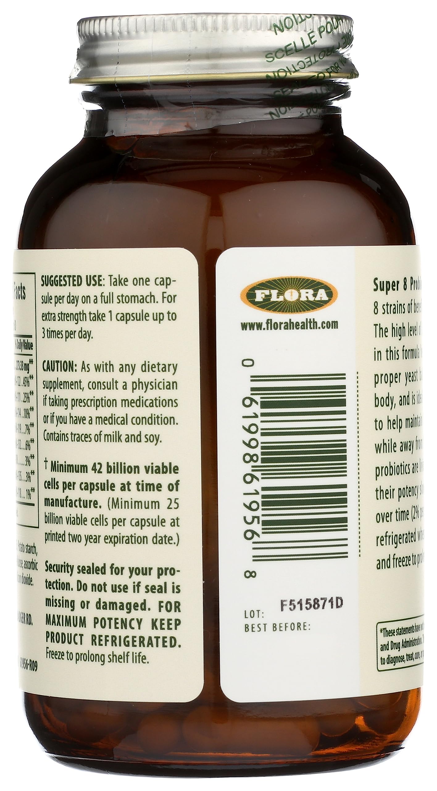 Foto 5 pulgar | Probióticos Flora Super 8 Hi Potency 42 Mil Millones De Cfu 60 Cápsulas - Venta Internacional.